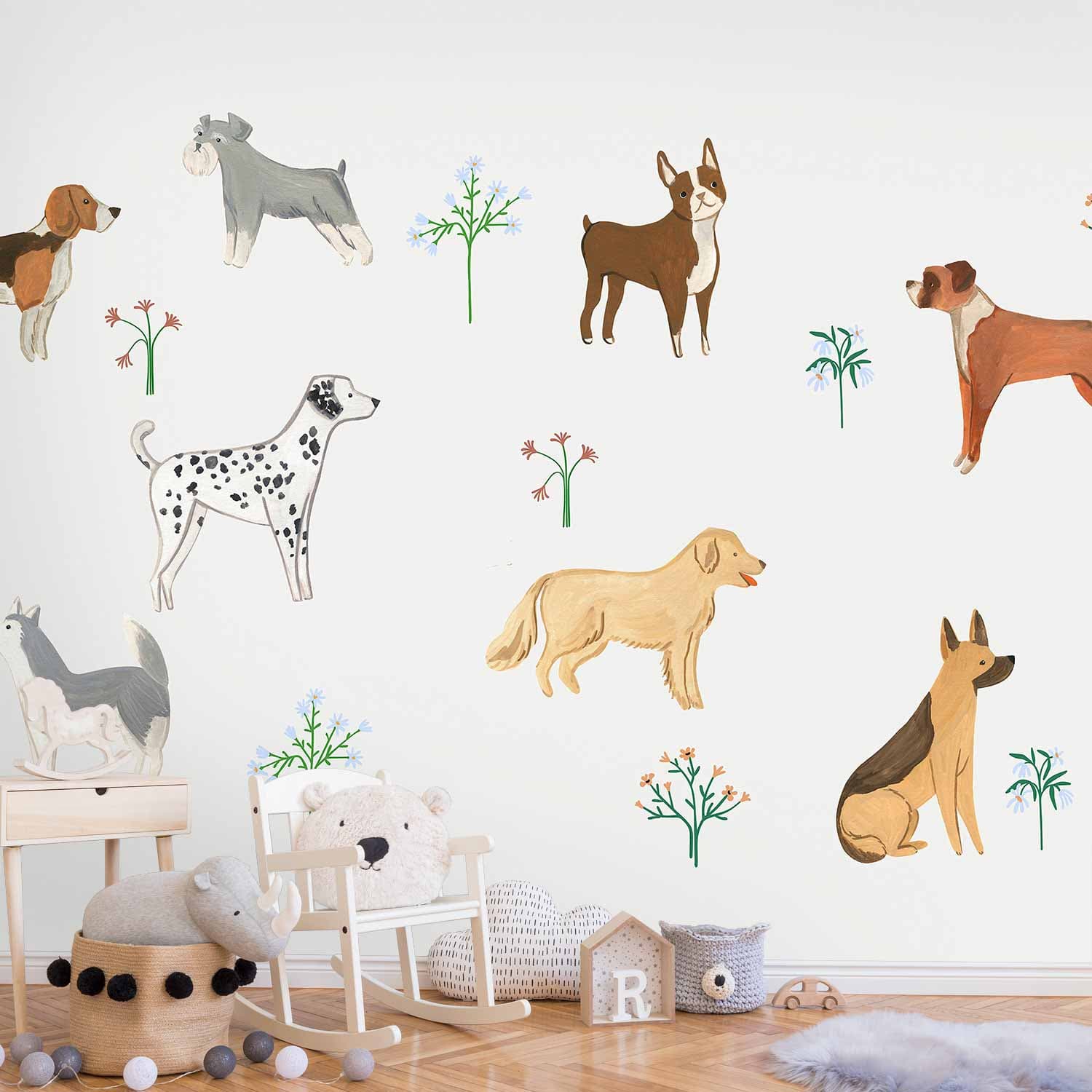 Wall mural Pieski - subtelna ilustracja dla dzieci 400×280 cm, standard non-woven