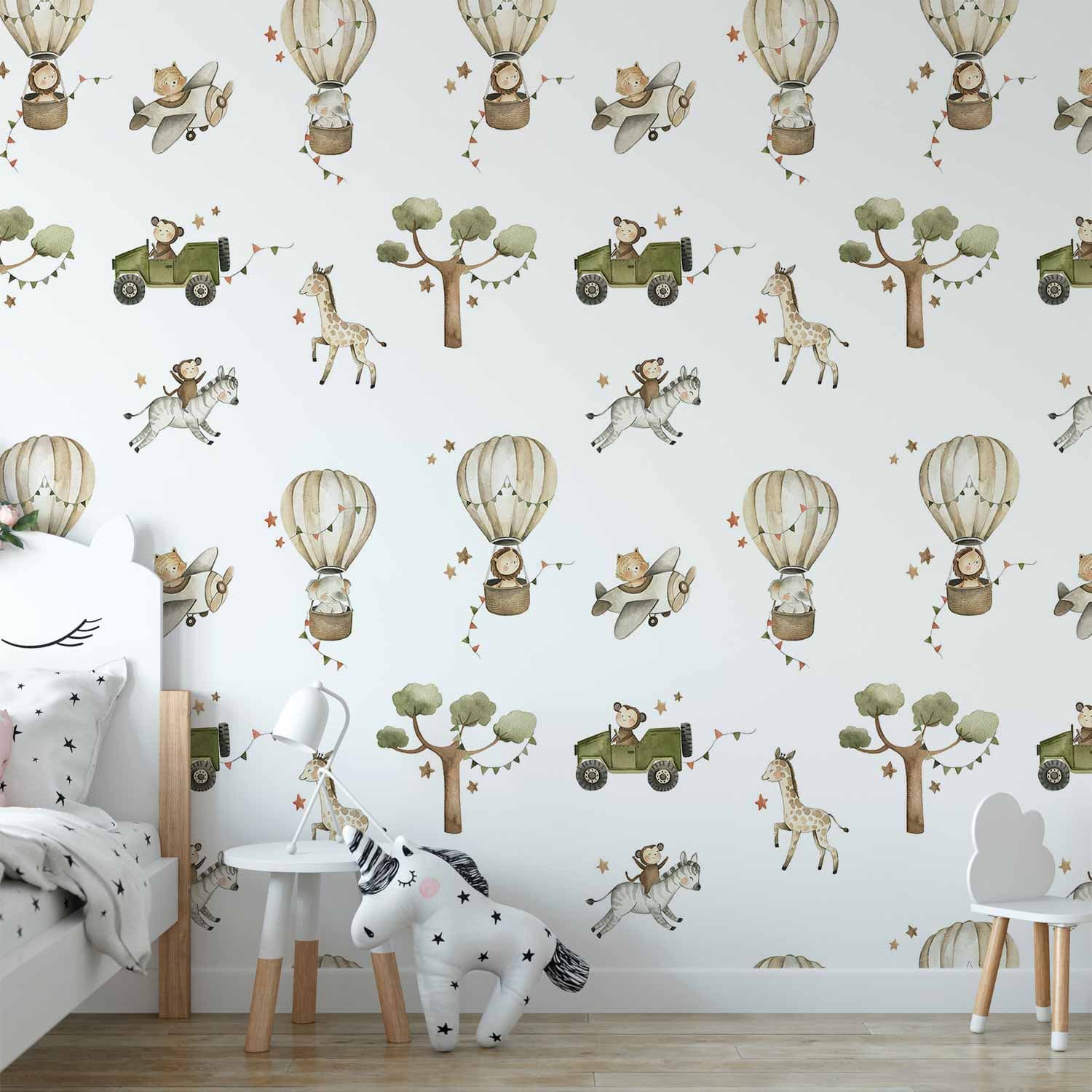 Fototapeta Afryka dla malucha - zwierzątka na sawannie w technice akwarelowej 150×105 cm, materiał wodoodporny