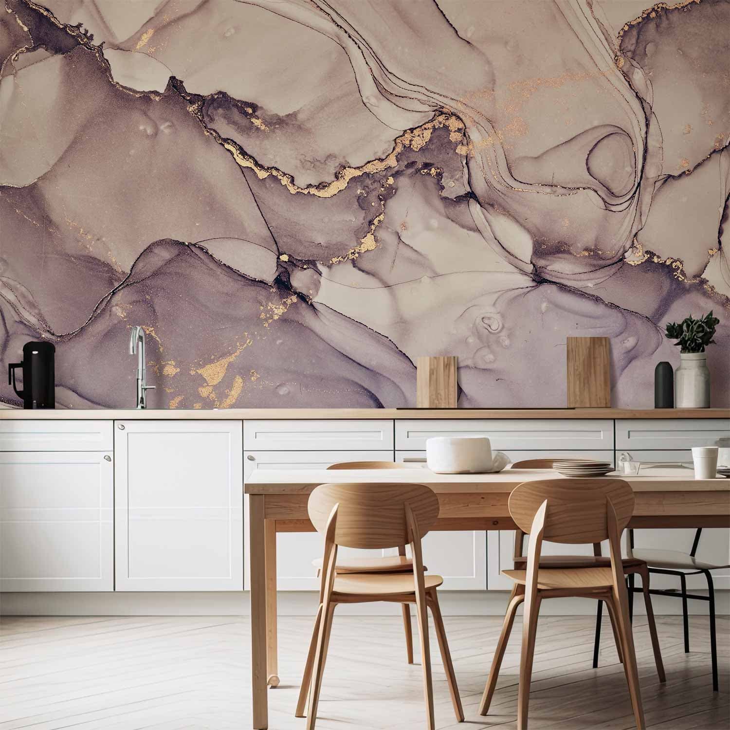 Wall mural Akwarelowa abstrakcja - pudroworóżowy marmur ze złotym akcentem 400×280 cm, waterproof material