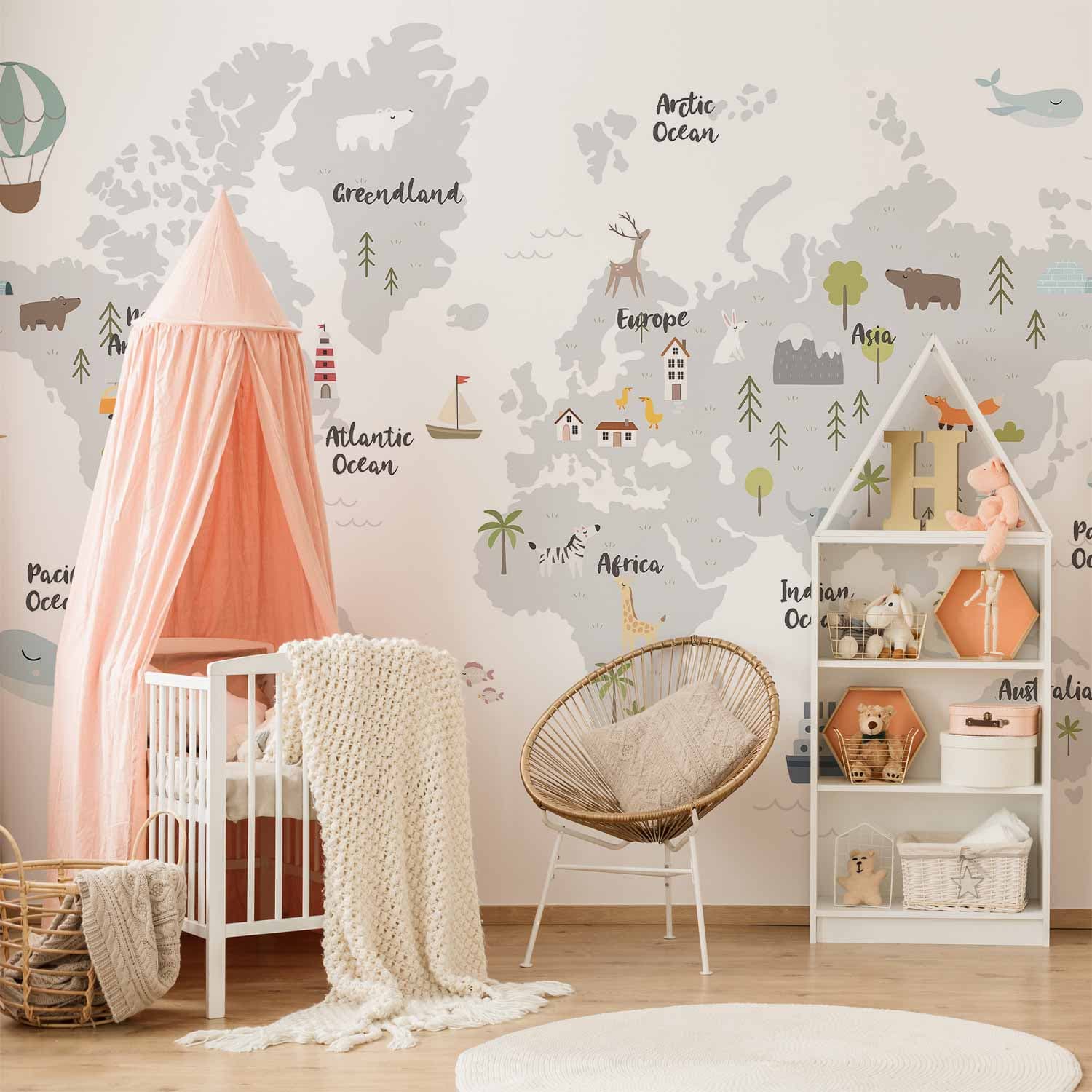Fototapeta Minimalistyczna Mapa do pokoju dziecięcego 441×315 cm, materiał samoprzylepny