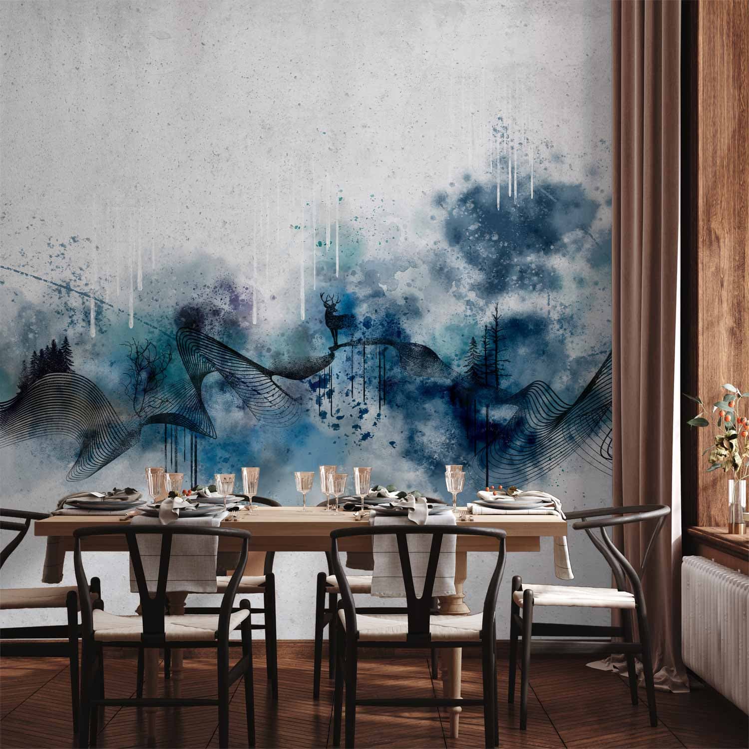 Wall mural Abstrakcyjna fala - minimalistyczna kompozycja z niebieskim deseniem 450×315 cm, waterproof material