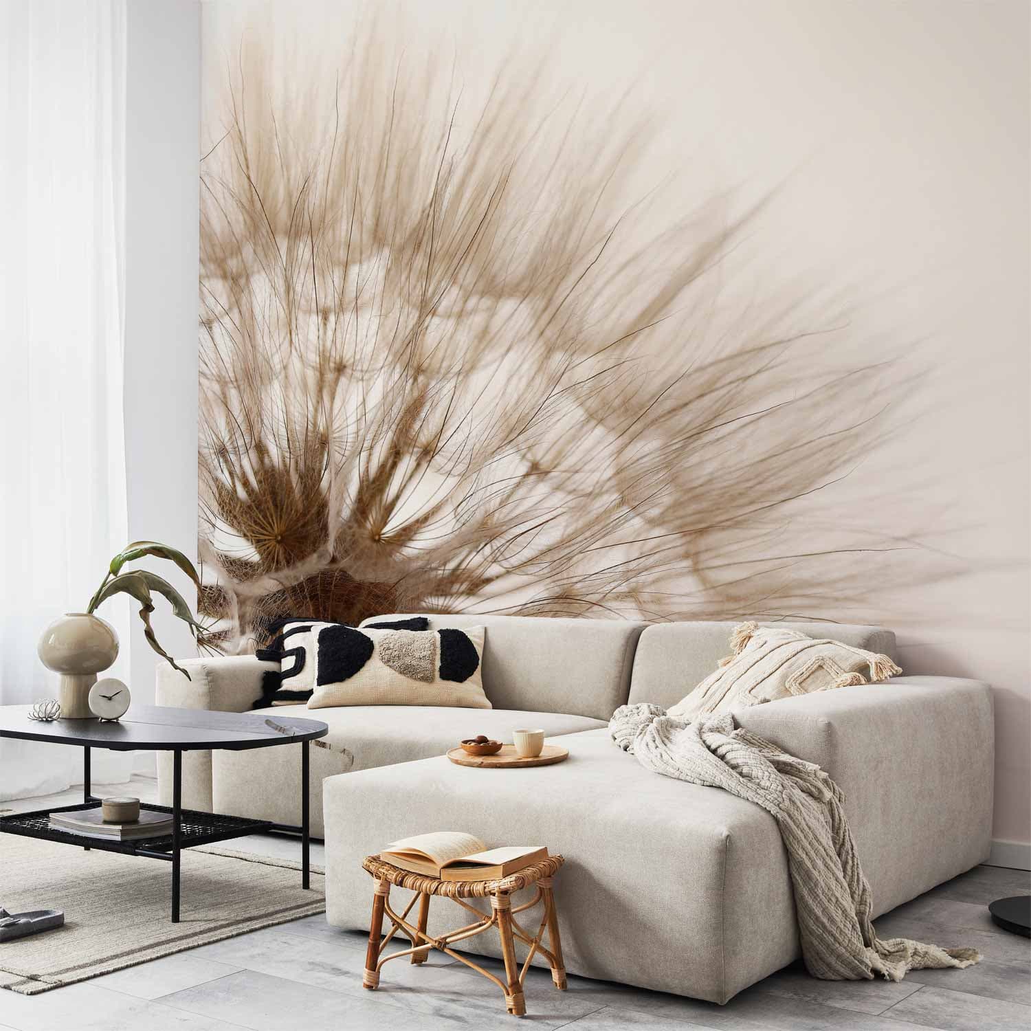 Fototapeta Natura w przybliżeniu - motyw zbliżonego kwiatu dmuchawca w sepii 150×105 cm, flizelina premium