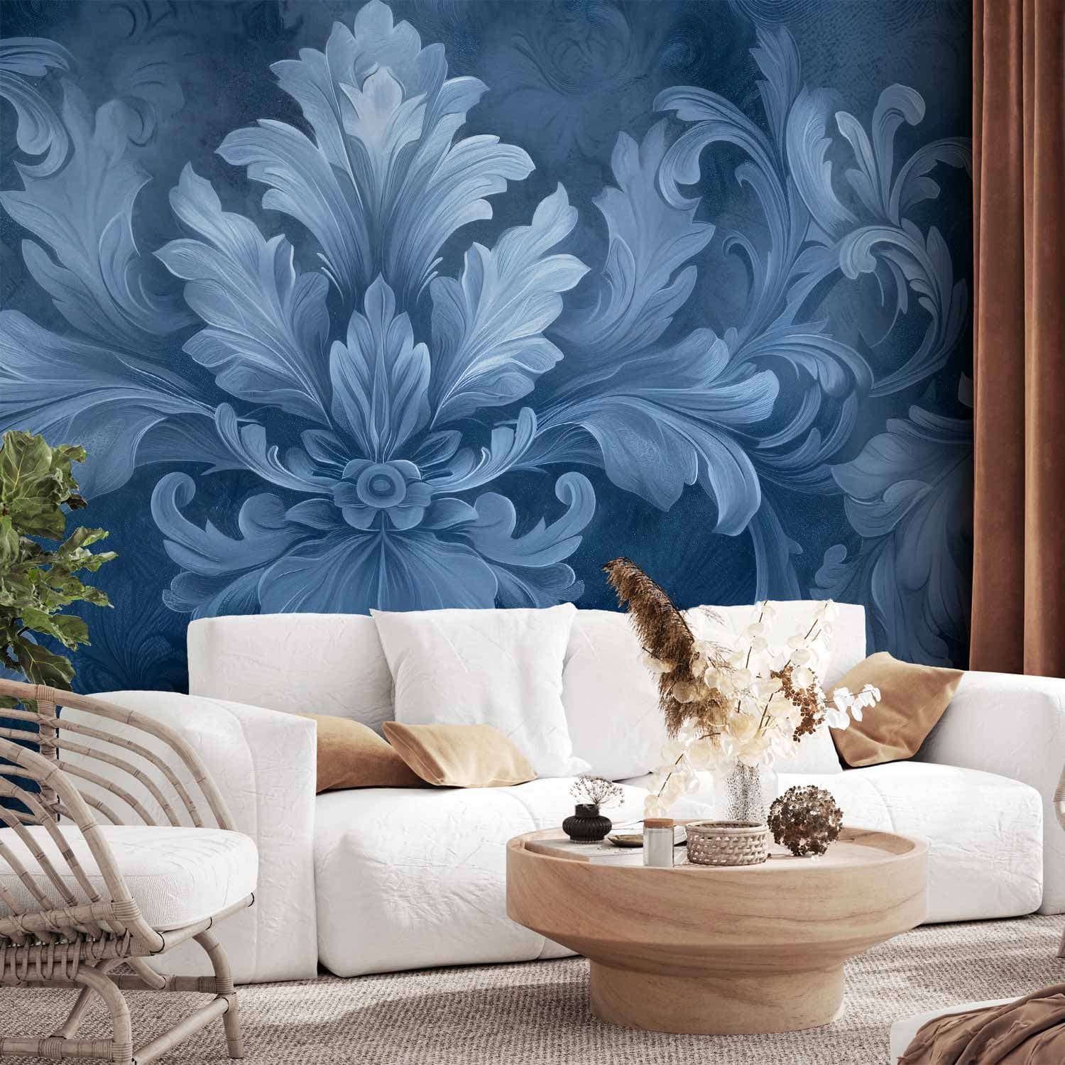 Фотообои Ornament w błękitnych i chłodnych kolorach ciemnoniebieska dekoracja 100×70 см, флизелин стандарт