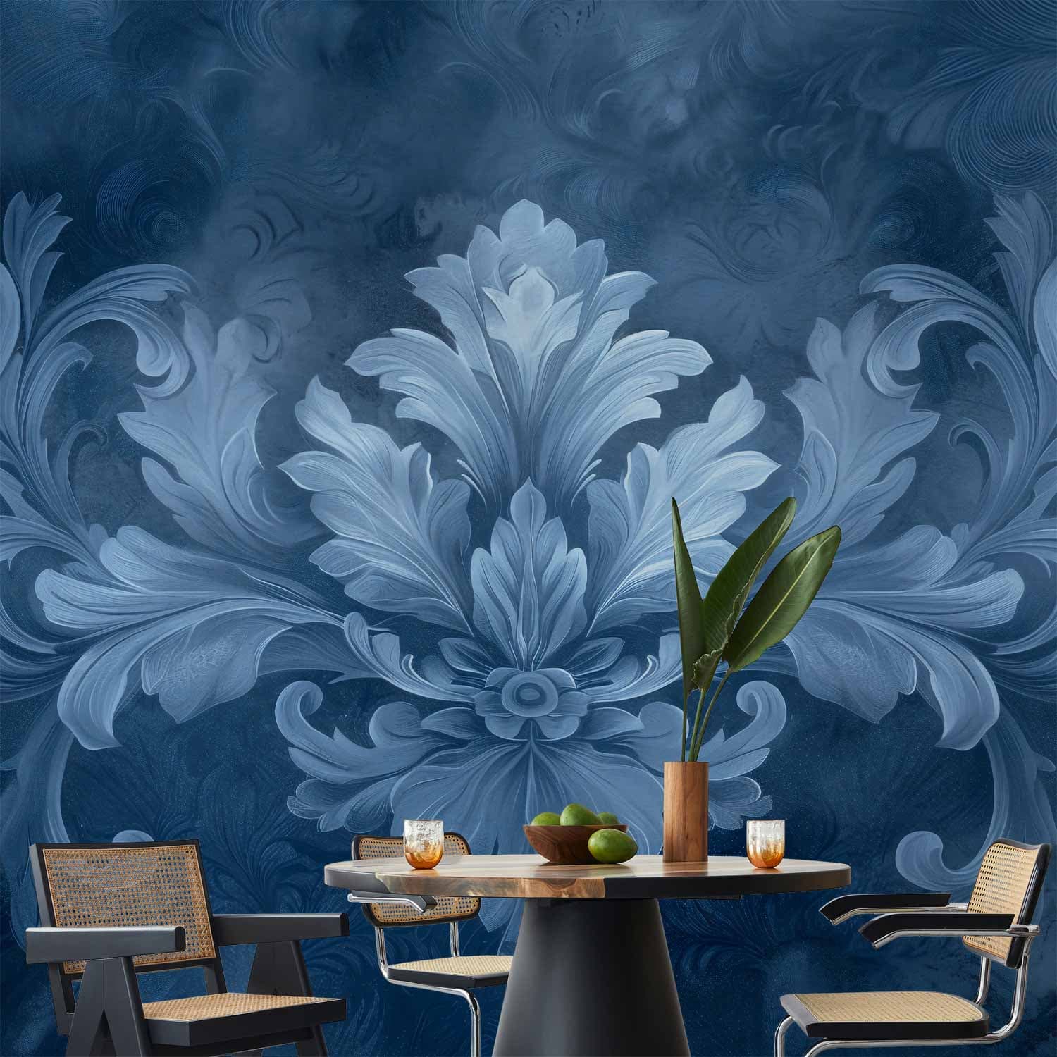Fototapeta Ornament w błękitnych i chłodnych kolorach ciemnoniebieska dekoracja 350×256 cm, materiał wodoodporny