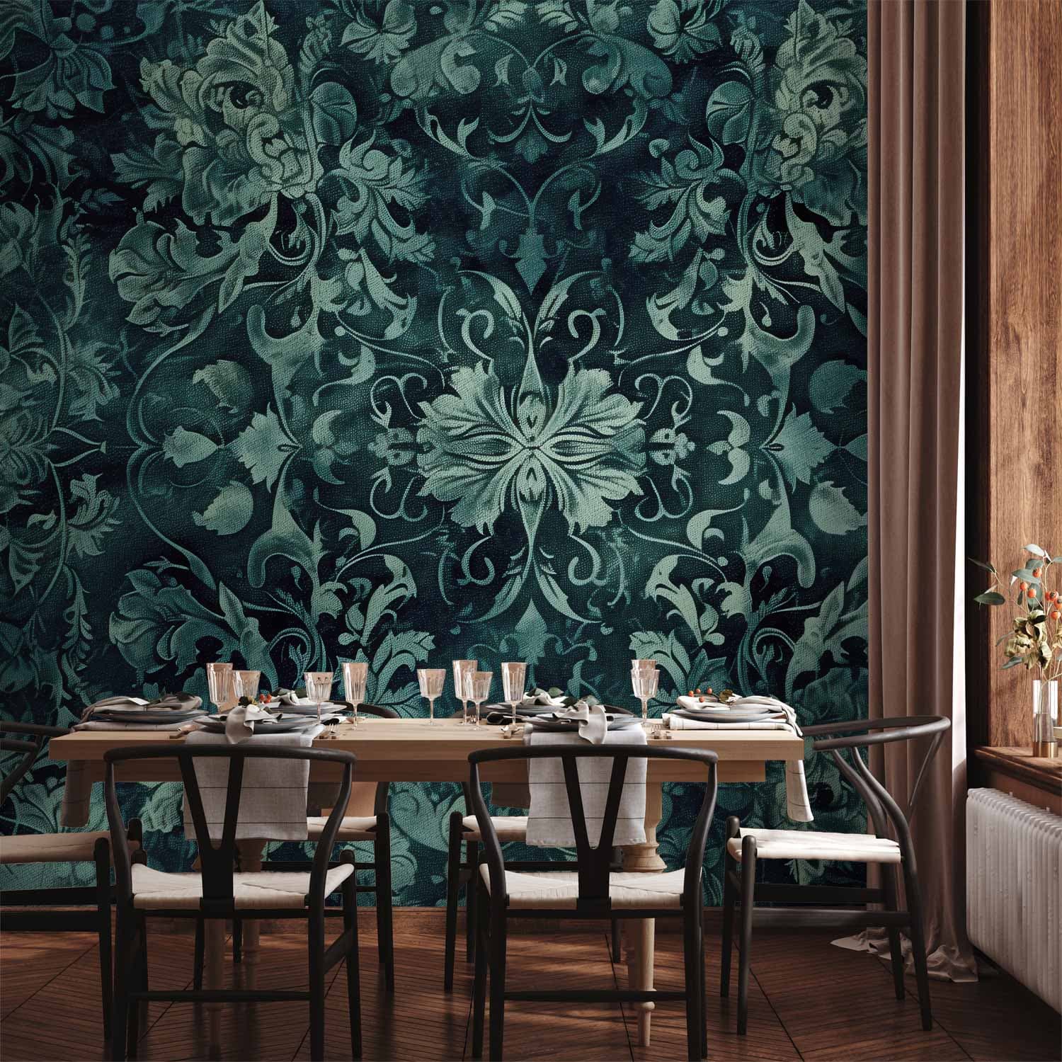Фотошпалери Wzór orientalny dywanowy: szmaragdowe ornamenty i przetarte wzory 450×315 см, вологостійкий матеріал