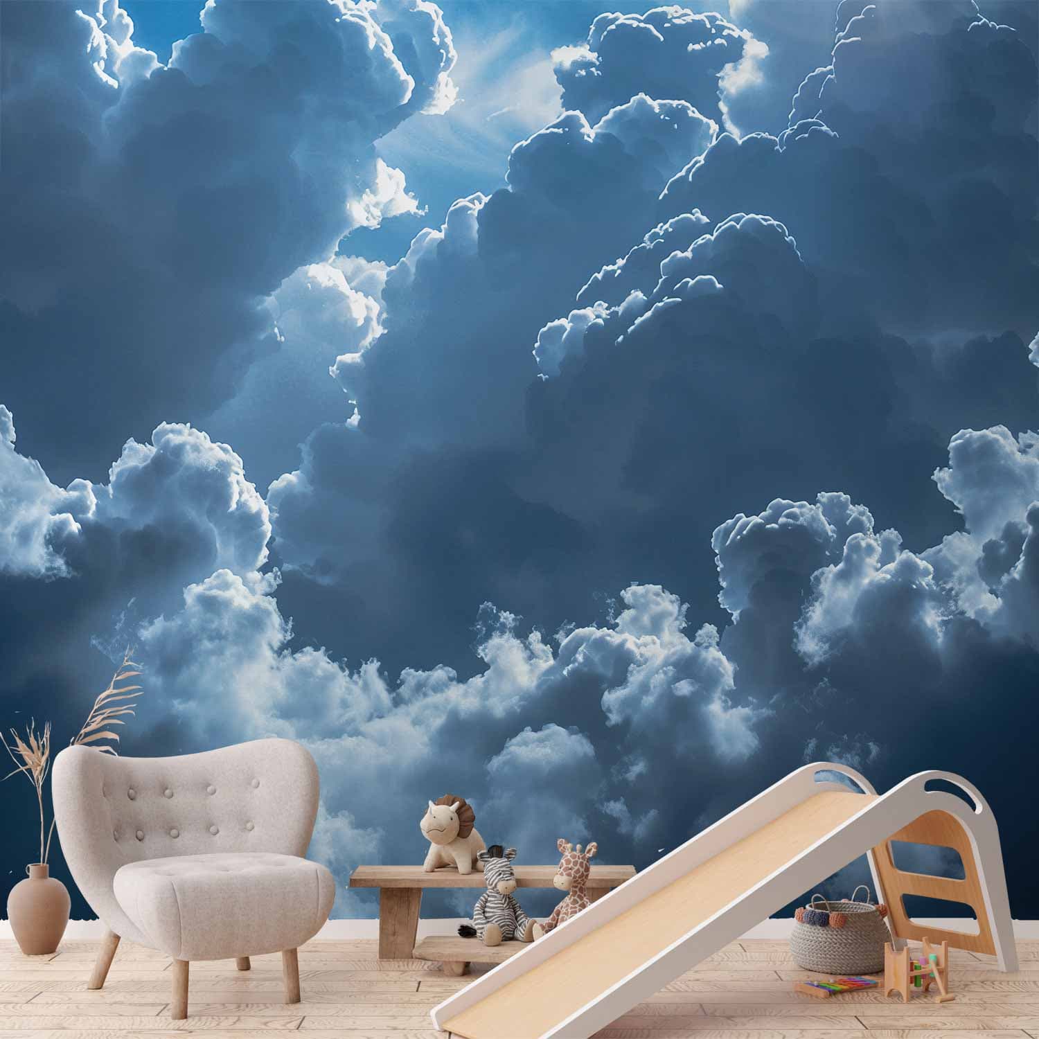 Fototapete Ożywiona sceneria: Słońce walczące z chmurami 245×175 cm, selbstklebendes Material