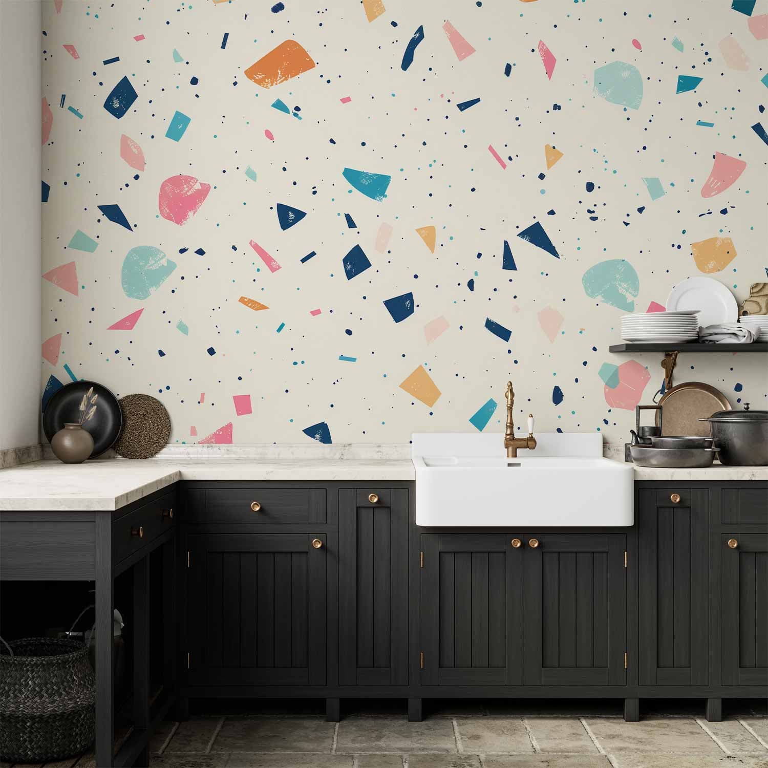 Wall mural Lastriko z wielokolorowymi dużymi elementami wesoły wzór na jasnym tle 150×105 cm, waterproof material