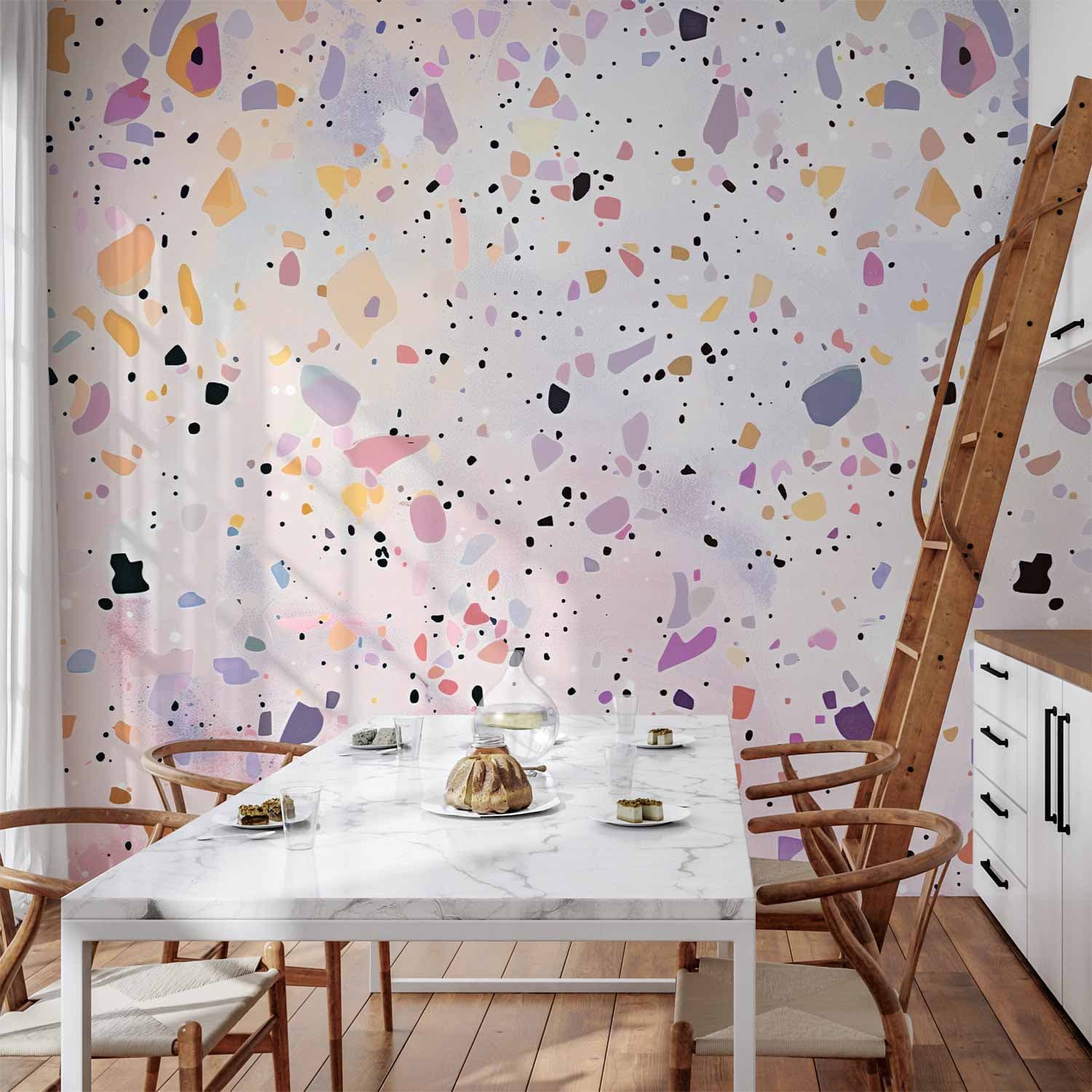 Wall mural Lastriko w stylu confetti fioletowo-różowy kolorowy wzór 200×140 cm, waterproof material