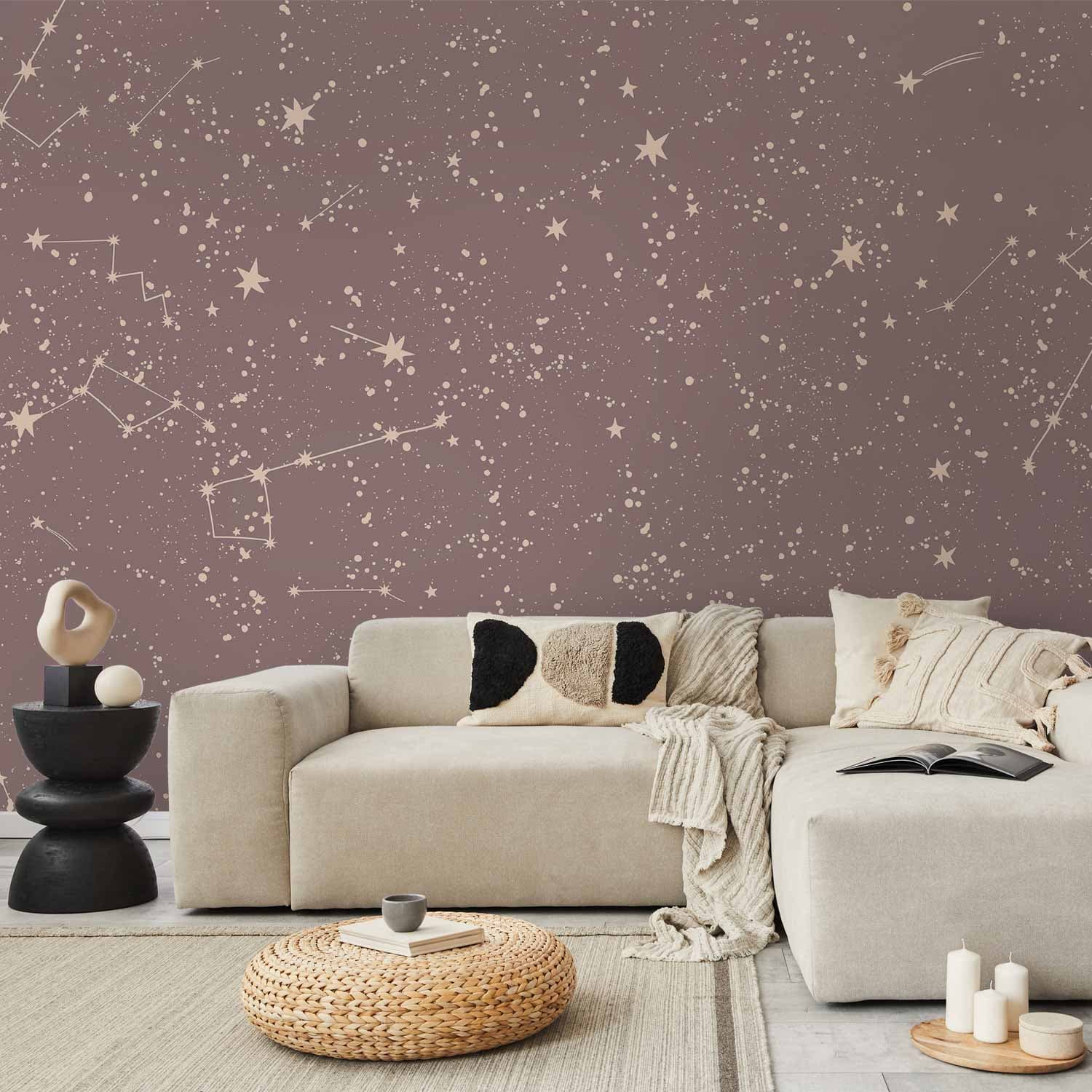 Fototapeta Nocne Niebo - artystyczne konstelacje i gwiazdy w pastelowych odcieniach 500×350 cm, flizelina premium