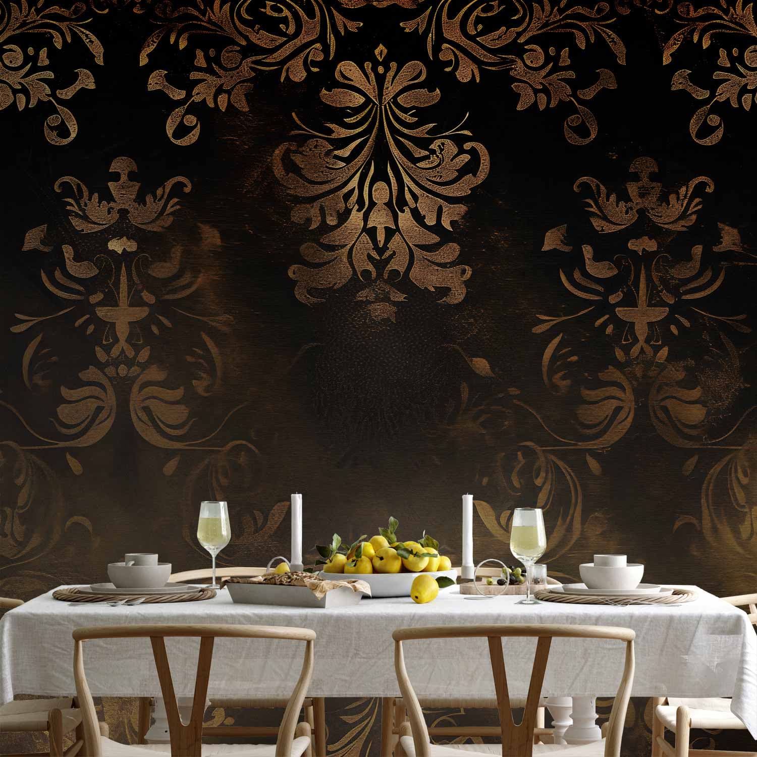 Fototapeta Ornamenty barokowe w spatynowanym złocie i w brązach: retro motyw 400×280 cm, materiał wodoodporny