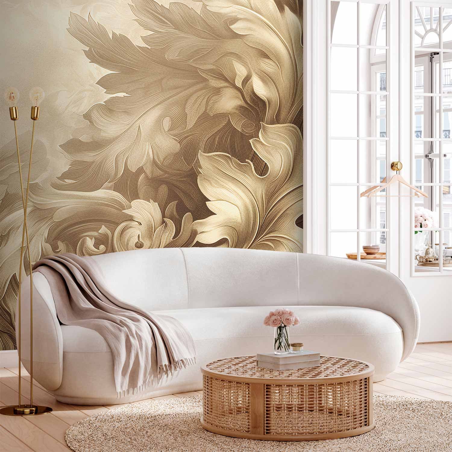 Фотошпалери Rzeźbione ornamenty barokowe: bogata kompozycja w kolorach sepii 250×175 см, флізелін стандарт