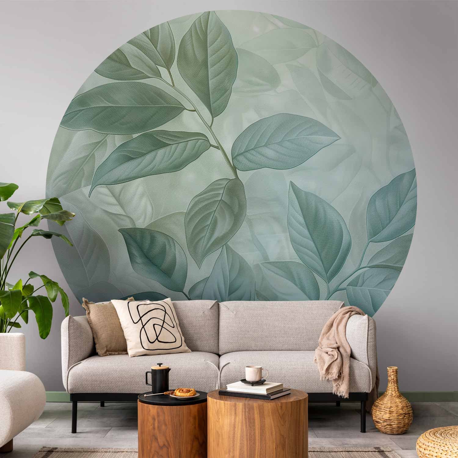 Fototapeta okrągła Miętowe liście: duży botaniczny motyw 280×280 cm, materiał samoprzylepny