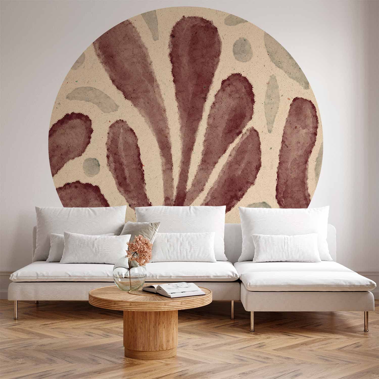 Fototapeta okrągła Liście i plamy - duże rozedrgane kształty inspirowane Matisse 140×140 cm, materiał samoprzylepny