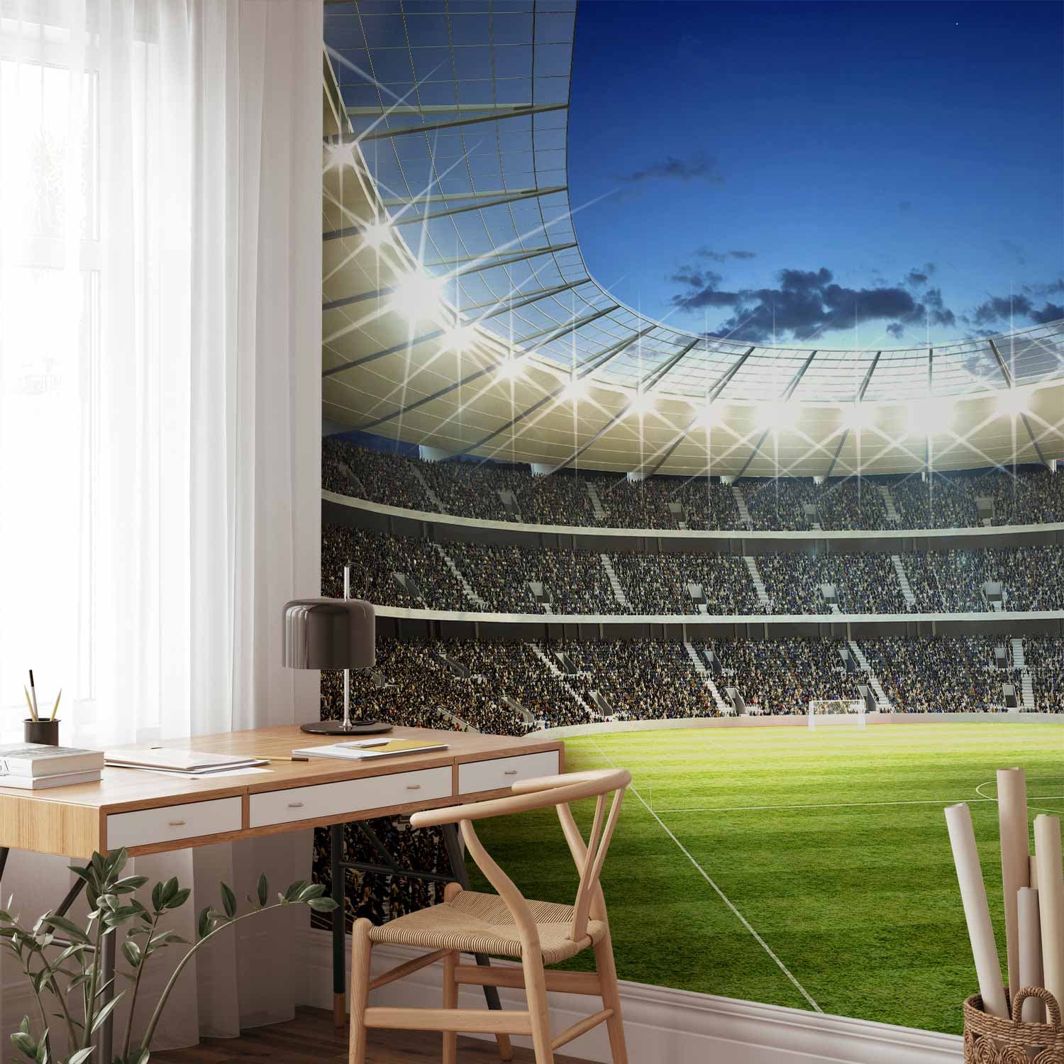 Фотошпалери Boisko piłarskie - oświetlony stadion z przepełnionymi trybunami 300×210 см, флізелін стандарт