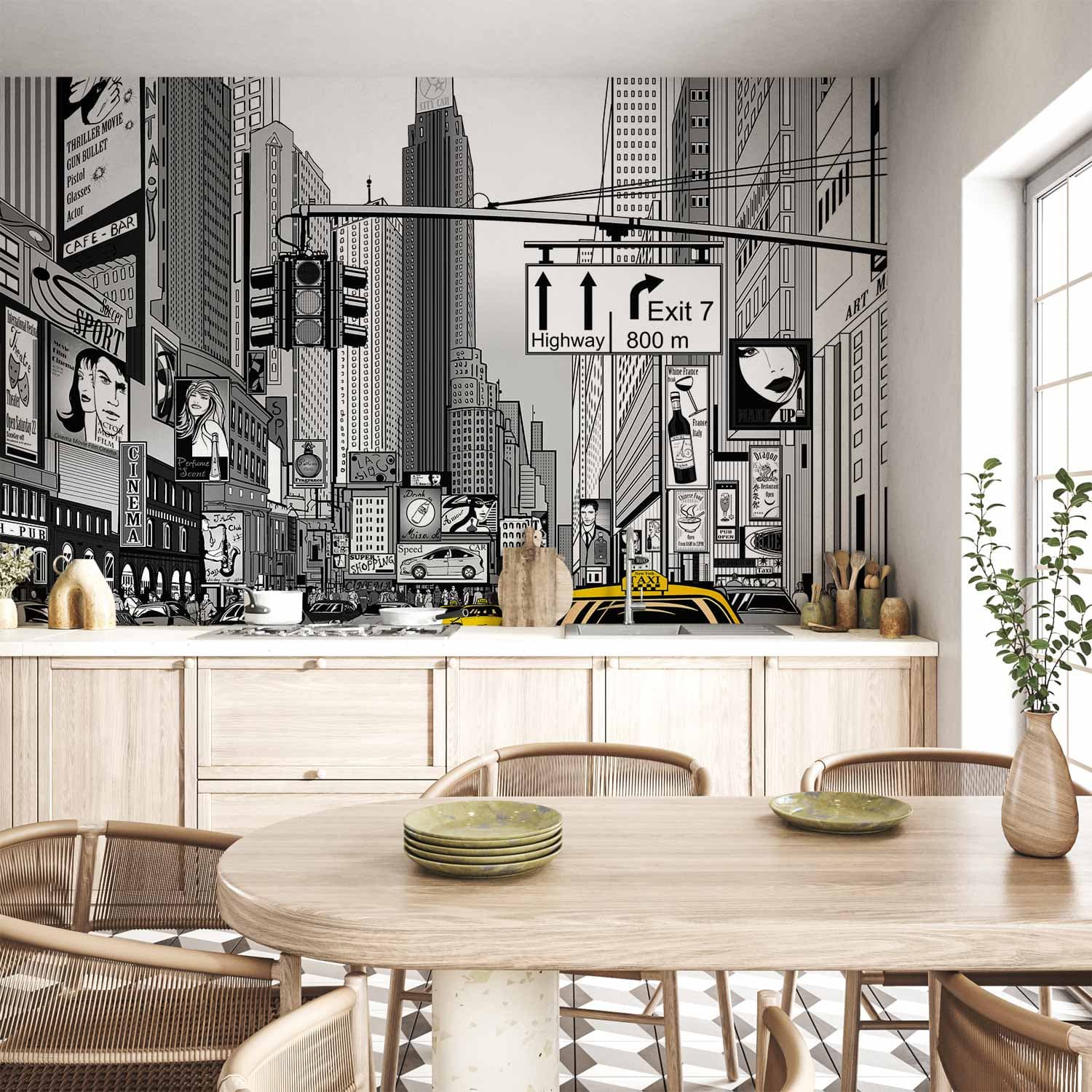 Фотошпалери Komiksowe miasto - ulica w Nowym Jorku w stylu popart 500×350 см, вологостійкий матеріал