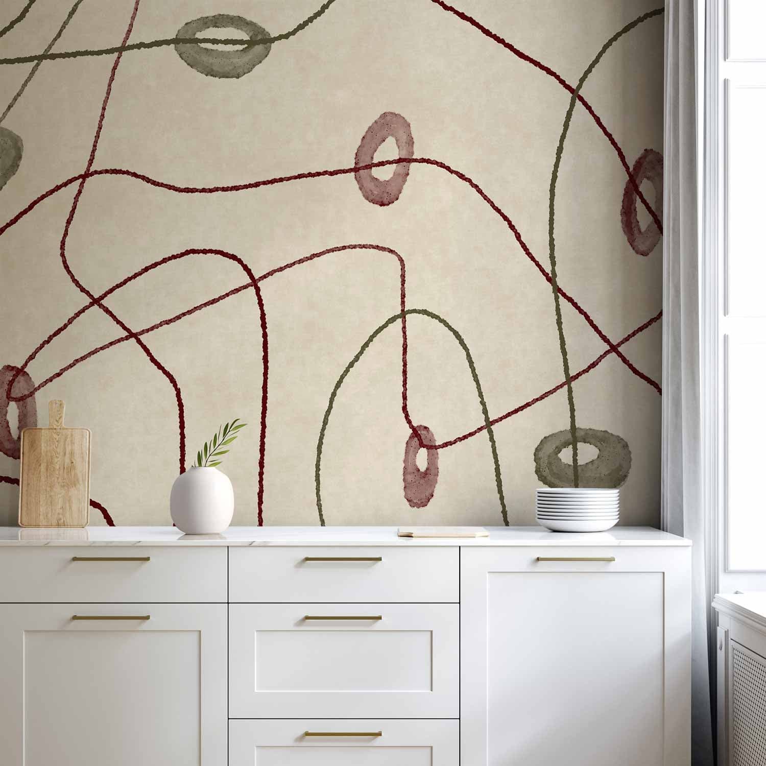 Wall mural Linie i kształty - labirynt z koralików na bladym przecieranym tle 100×70 cm, waterproof material