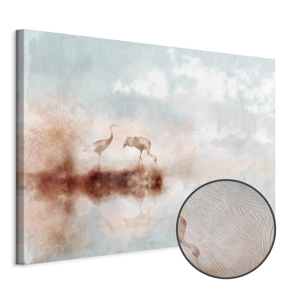 Leinwandbild Żurawie o poranku szeroki 90×60 cm, Standardleinwand