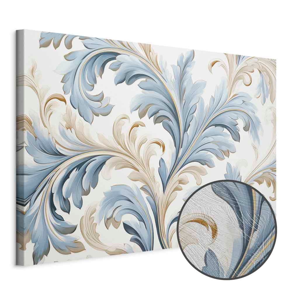 Obraz na płótnie Barokowe ornamenty w jasnej kremowo-niebieskiej kolorystyce 90×60 cm, płótno standard