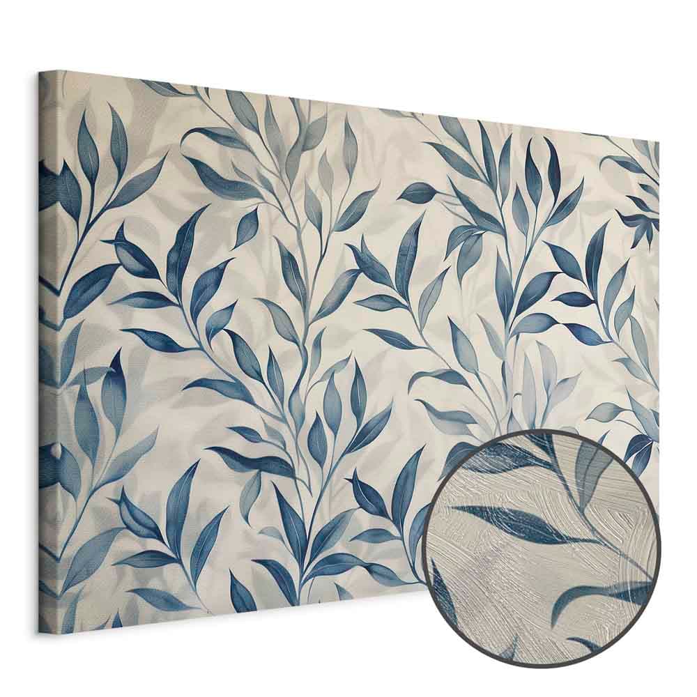 Leinwandbild Liście w niebieskich kolorach delikatny motyw botaniczny 30×20 cm, Standardleinwand