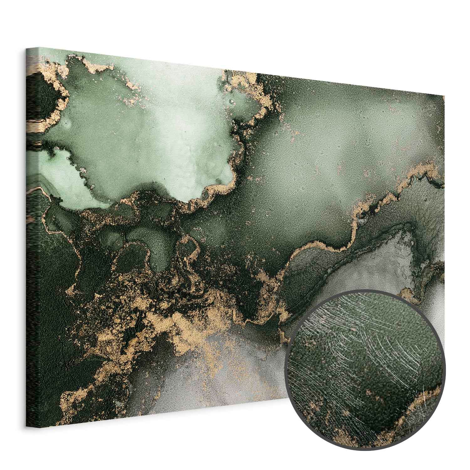 Obraz na płótnie Zielona akwarela - abstrakcja inspirowana strukturą marmuru 30×20 cm, płótno standard