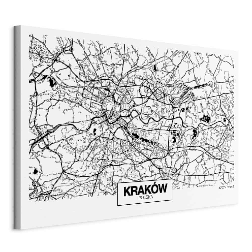 Obraz na płótnie Mapa miasta: Kraków szeroki 60×40 cm, płótno włoskie