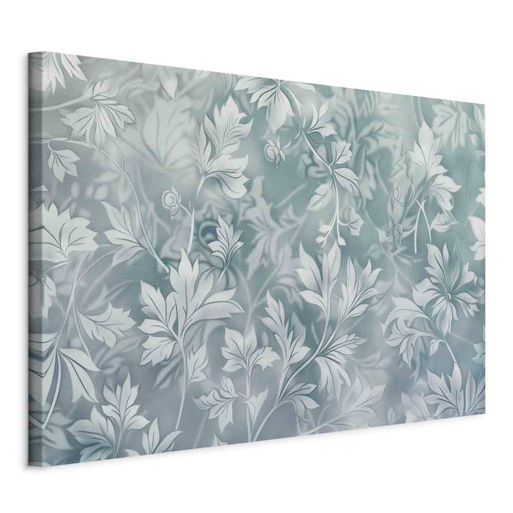 Obraz na płótnie Ornamenty w przetartych zgaszonych turkusach: delikatny wzór roślinny 90×60 cm, płótno włoskie