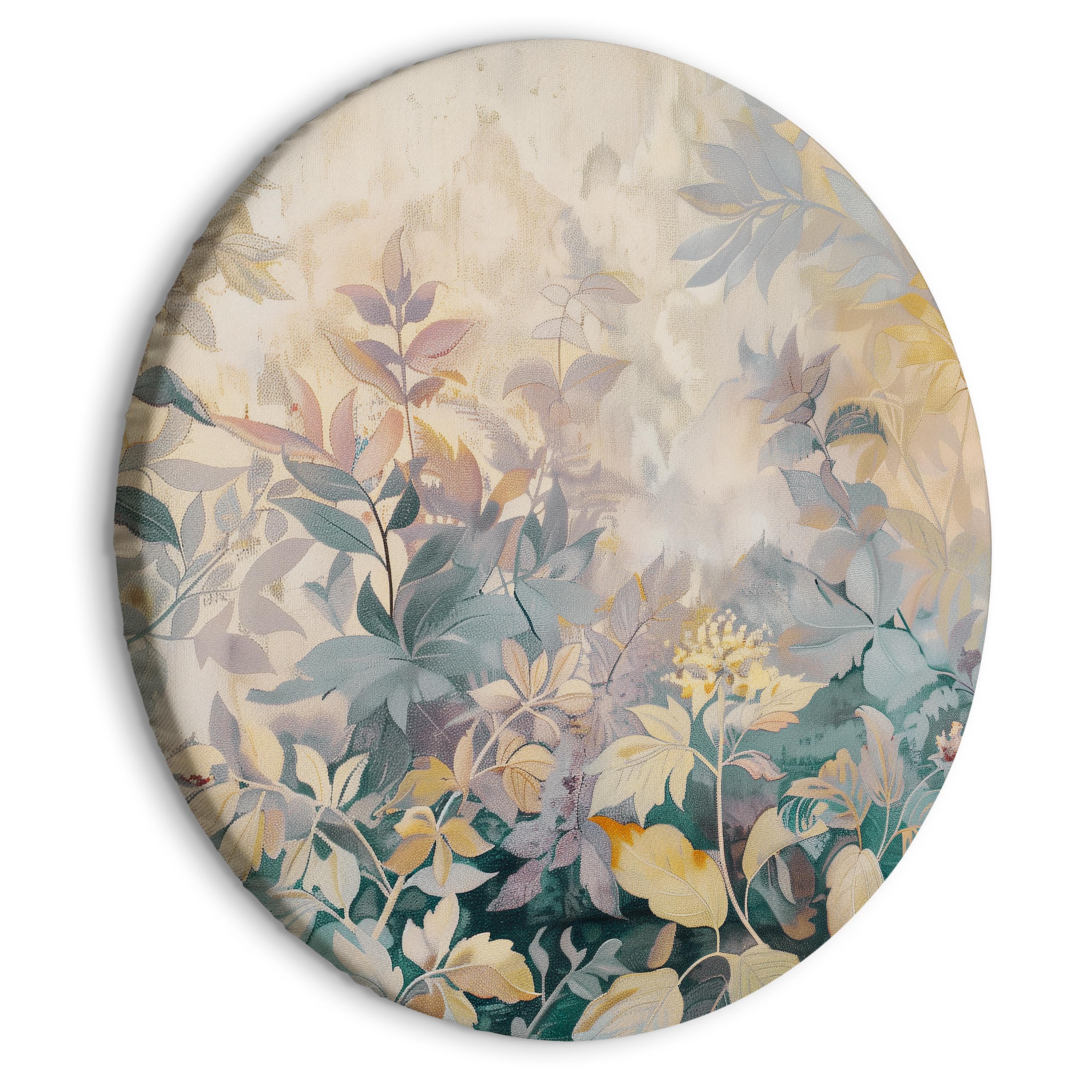 Round canvas print Gobelinowy wzór z łąką i kwiatami kilim z wiosennym motywem 80×80 cm