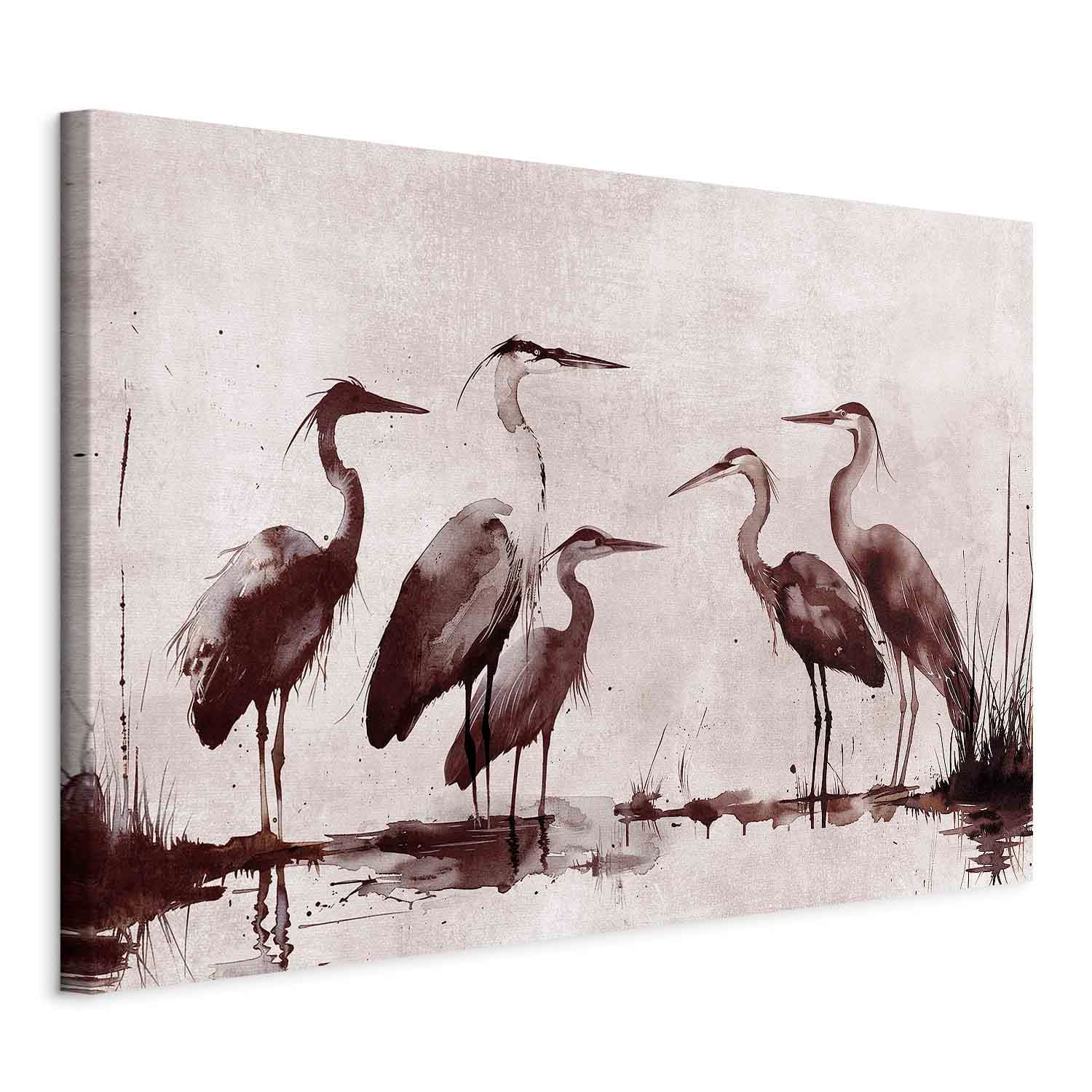 Obraz na płótnie Czaple malowane tuszem 90×60 cm, płótno standard