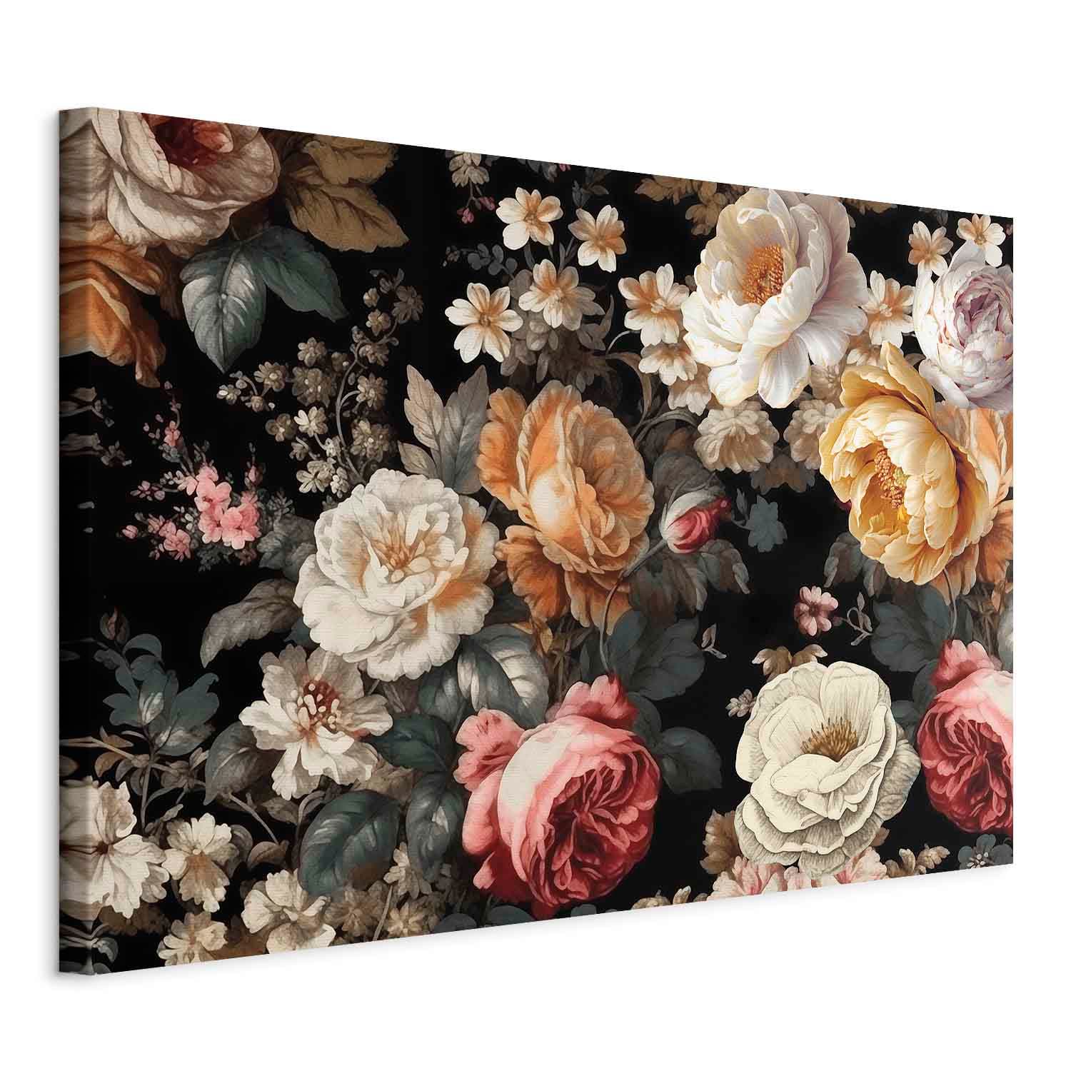 Obraz na płótnie Kolorowe kwiaty na czarnym tle 30×20 cm, płótno standard