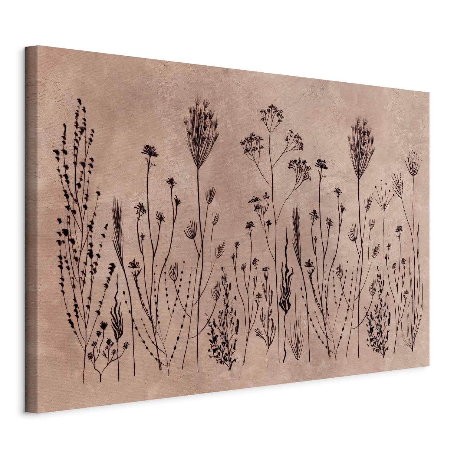 Obraz na płótnie Polne kwiaty - czarne rośliny na tle w technice lime wash 30×20 cm, płótno włoskie
