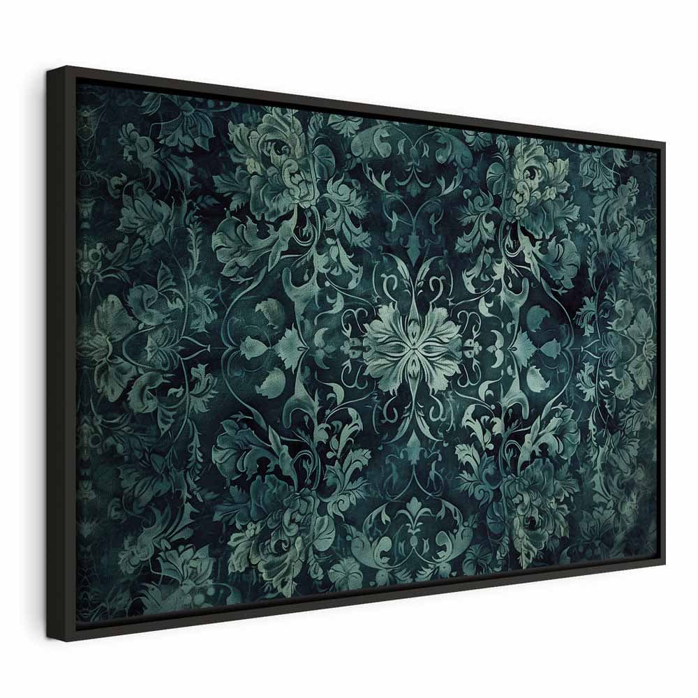 Leinwandbild Wzór orientalny dywanowy: szmaragdowe ornamenty i przetarte wzory 90×60 cm, Standardleinwand