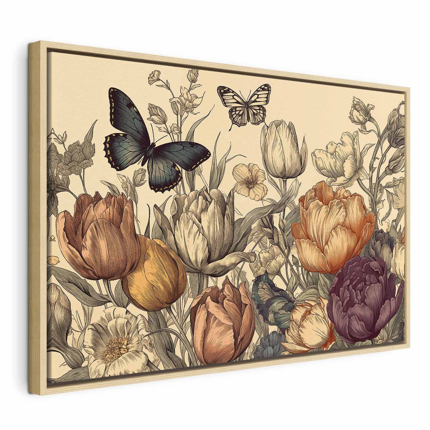 Canvas print Kolorowe tulipany na kremowym tle 90×60 cm, standard canvas
