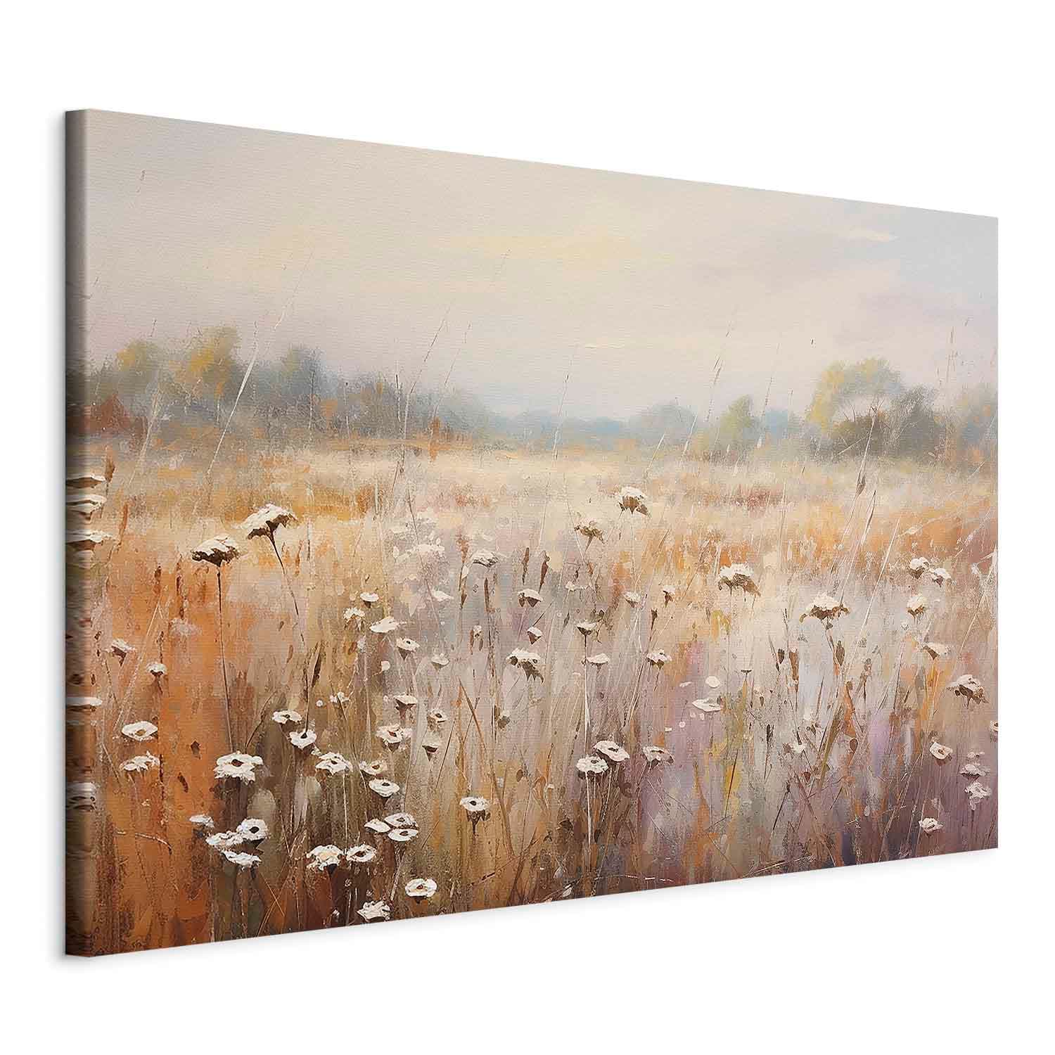 XXL-Leinwandbild Impresjonistyczna łąka - krajobraz polny w pastelowej palecie barw 130×87 cm