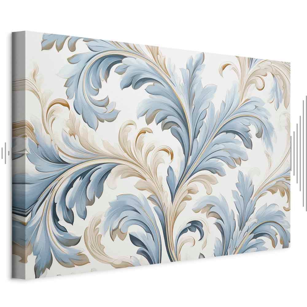Картина на холсте Barokowe ornamenty w jasnej kremowo-niebieskiej kolorystyce 90×60 см, стандартный холст
