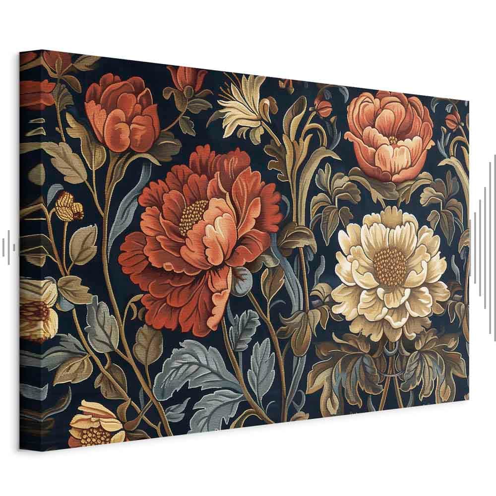 Картина на полотні Gobelinowe wielkie kwiaty retro motyw florystyczny w stylu kilimu 90×60 см, стандартне полотно