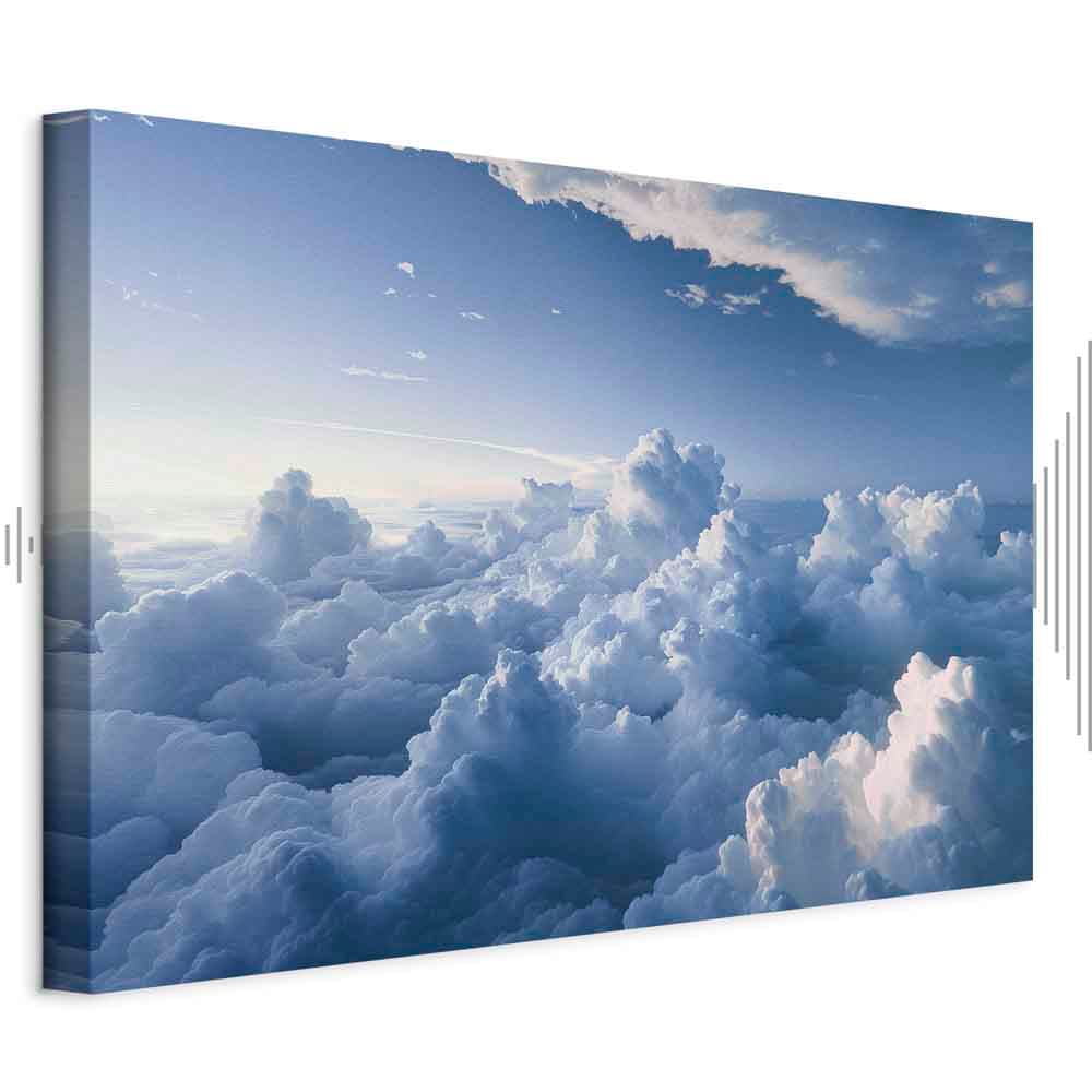 Canvas print Podniebne pejzaże: Promienie oświetlające puchowe formacje chmur 30×20 cm, standard canvas