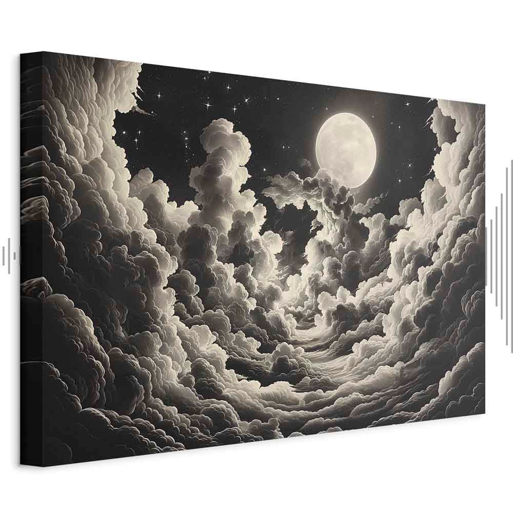 Картина на холсте Księżyc i gwiazdy śpiewające wśród wielkich chmur 120×80 см, стандартный холст