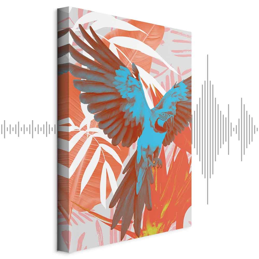 Leinwandbild Egzotyczne skrzydła - Papuga wśród abstrakcyjnych wzorów liści 40×60 cm, Standardleinwand