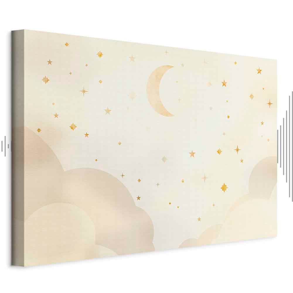 Картина на холсте Jasna noc - księżyc w towarzystwie wielu gwiazd na jasnym tle 30×20 см, стандартный холст
