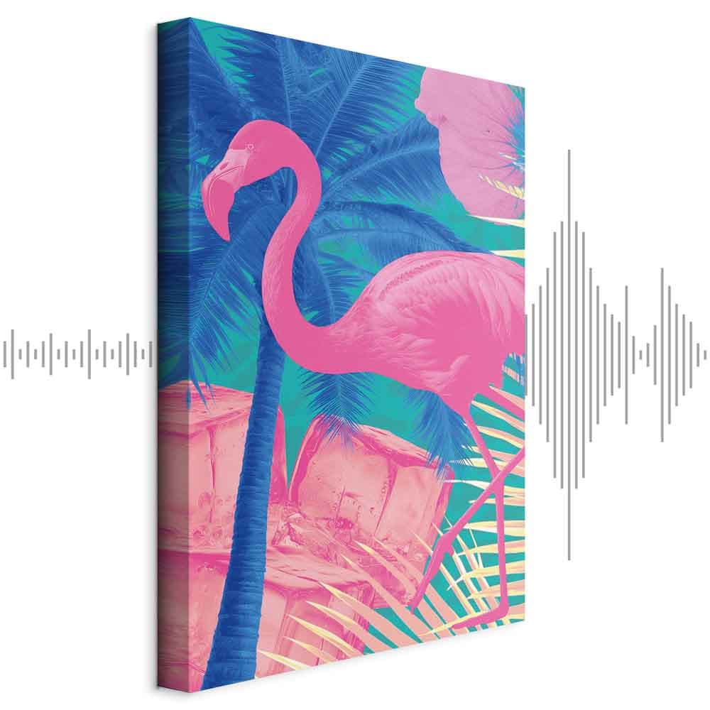 Leinwandbild Różowy Flaming - Abstrakcyjny Flaming na Tle Palm i Kostek Lodu 20×30 cm, Standardleinwand