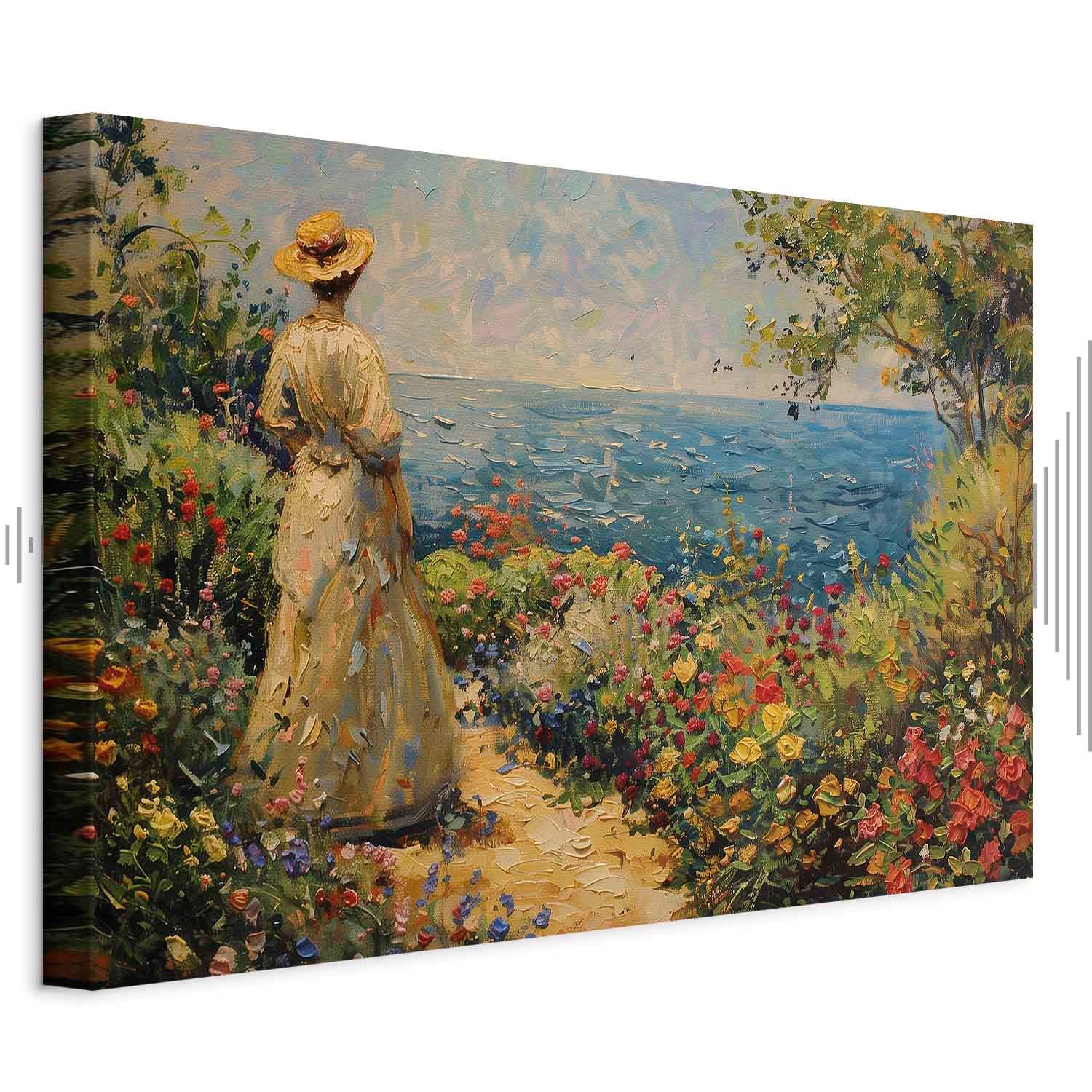 Leinwandbild Nostalgiczna impresja - zamyślona kobieta kontempluje krajobraz 30×20 cm, Standardleinwand