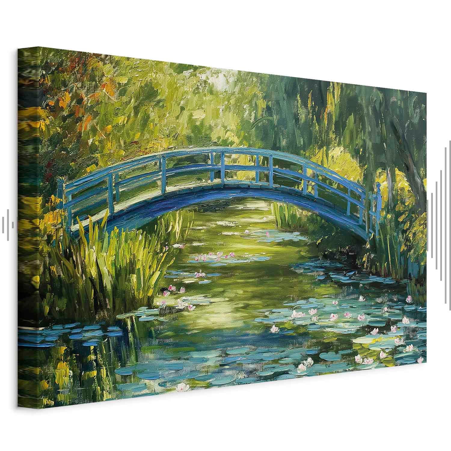 Obraz na płótnie Impresjonistyczny mostek - obraz mostu na malowniczym tle 90×60 cm, płótno standard