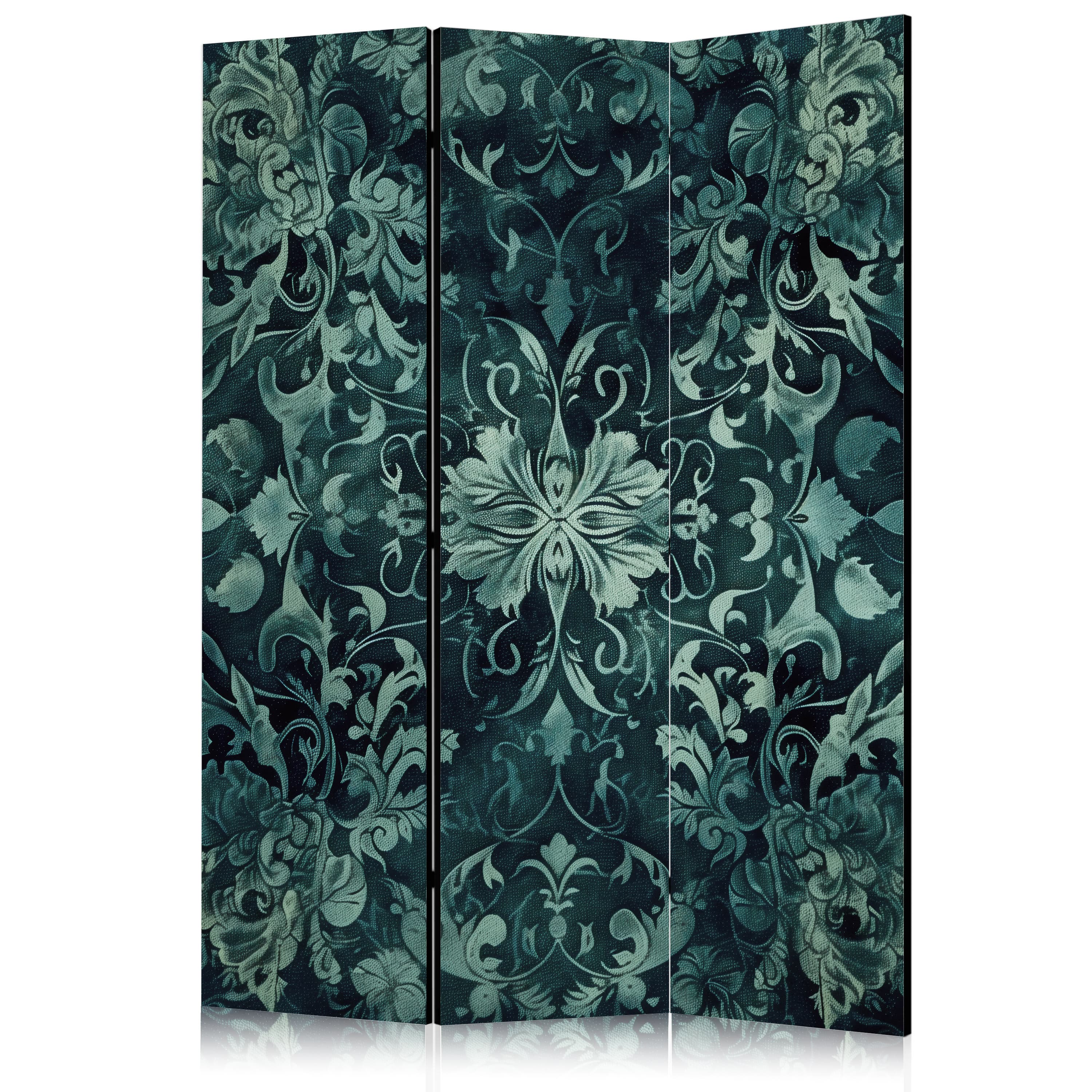Parawan Wzór orientalny dywanowy - szmaragdowe ornamenty i przetarte wzory 135×172 cm, jednostronny
