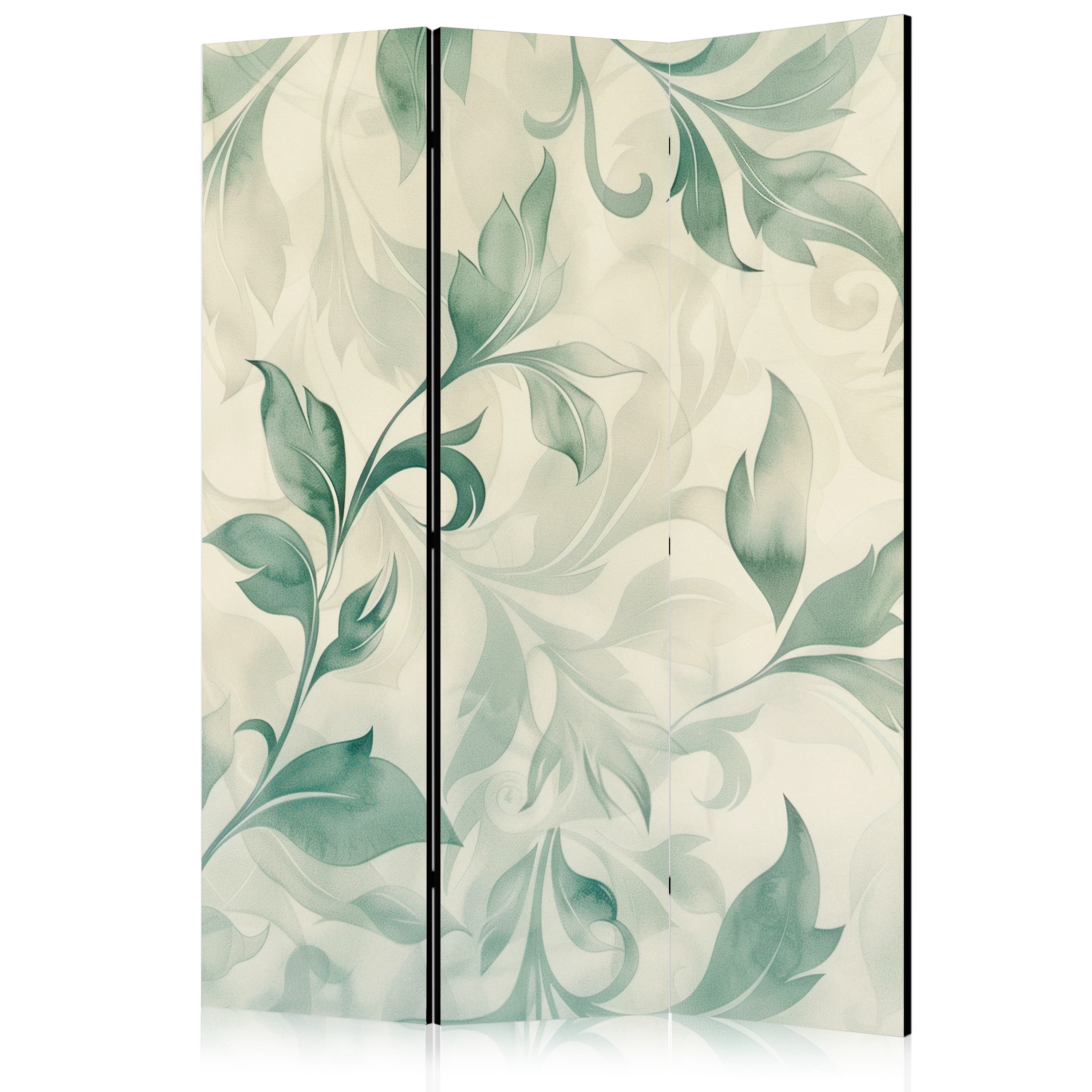 Room divider Akwarelowy motyw botaniczny - delikatne zielono-beżowe listki 135×172 cm, one-sided