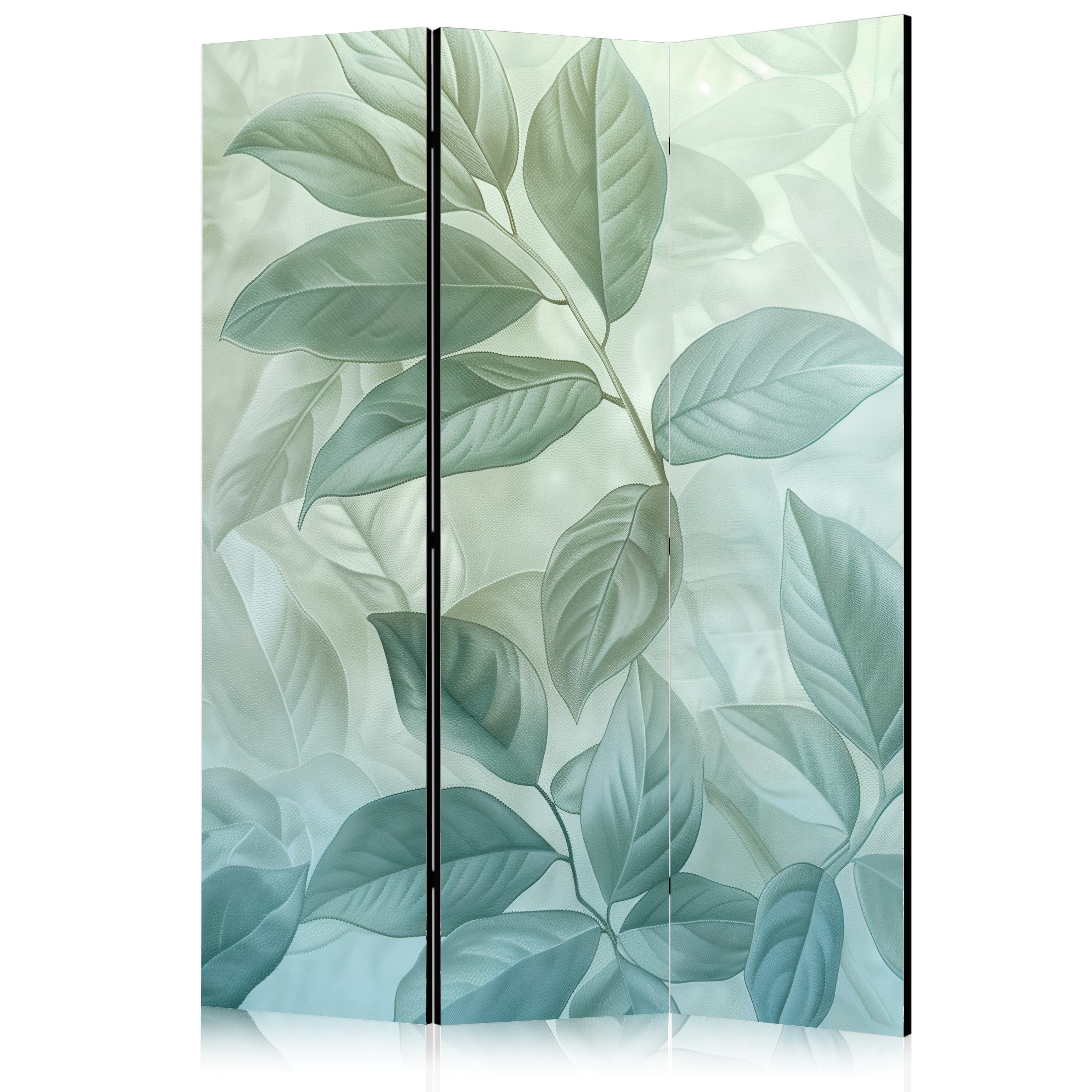 Parawan Duże liście w odcieniach zielono-miętowych - motyw botaniczny 135×172 cm, jednostronny
