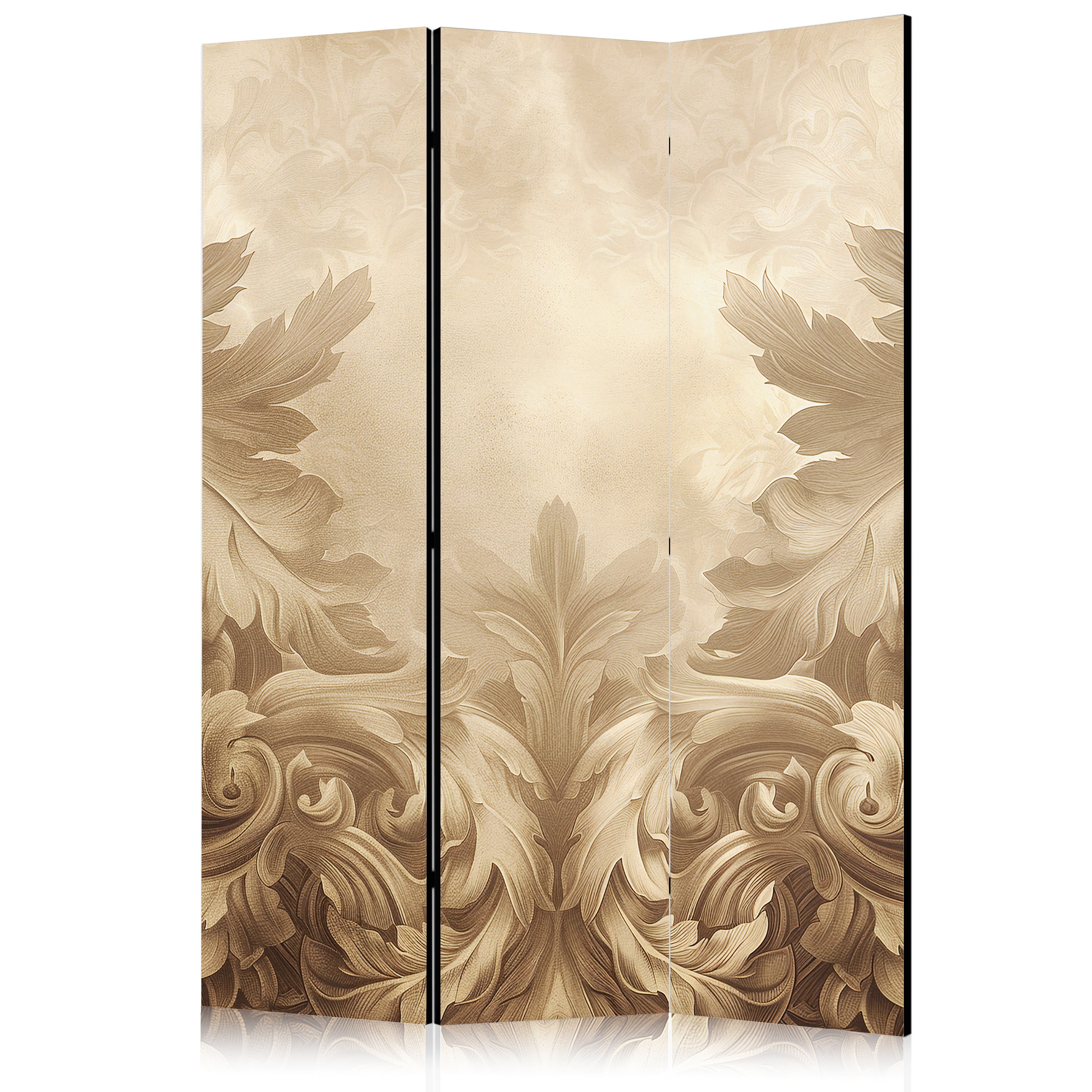 Parawan Rzeźbione ornamenty barokowe - bogata kompozycja w kolorach sepii 135×172 cm, jednostronny