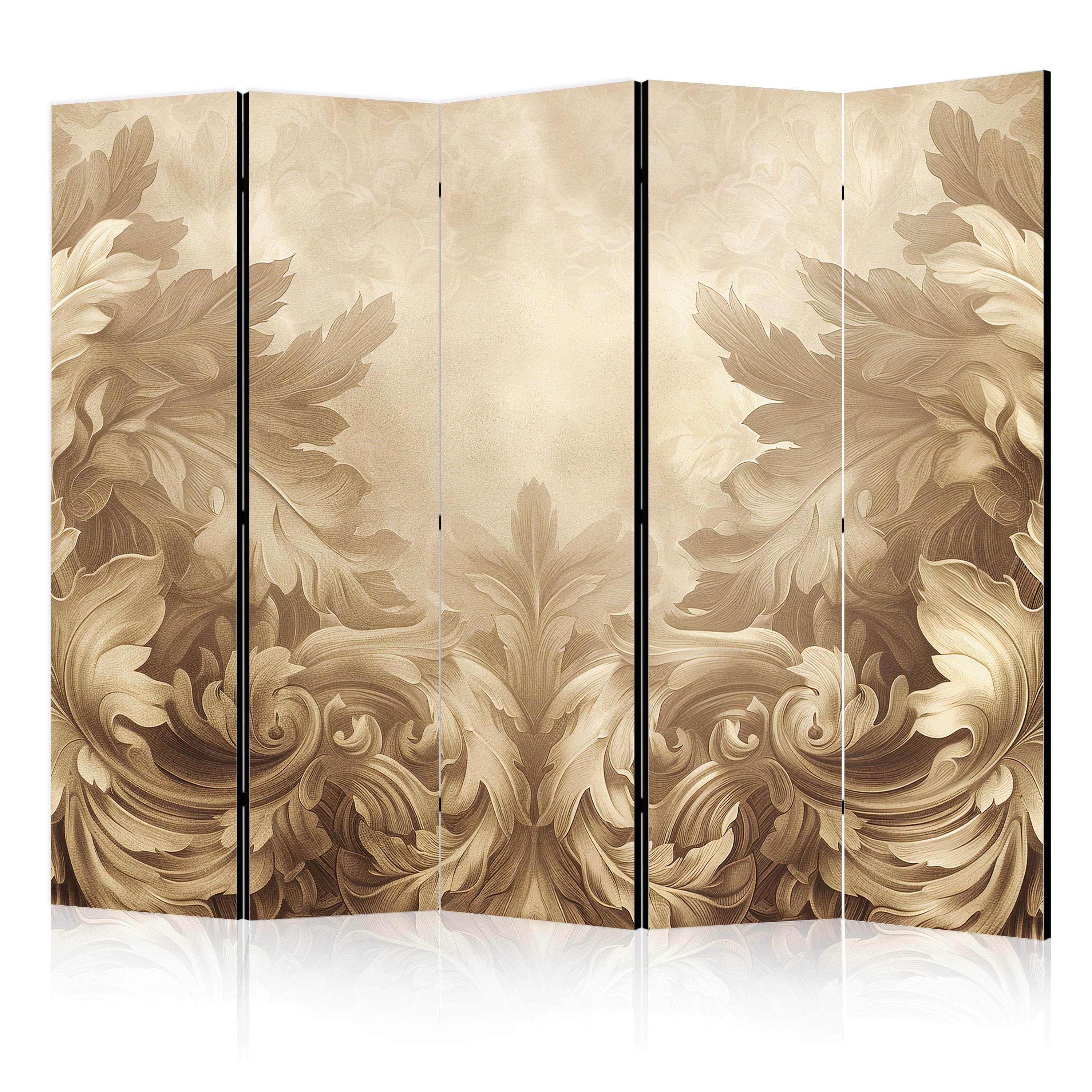 Parawan Rzeźbione ornamenty barokowe - bogata kompozycja w kolorach sepii 225×172 cm, jednostronny