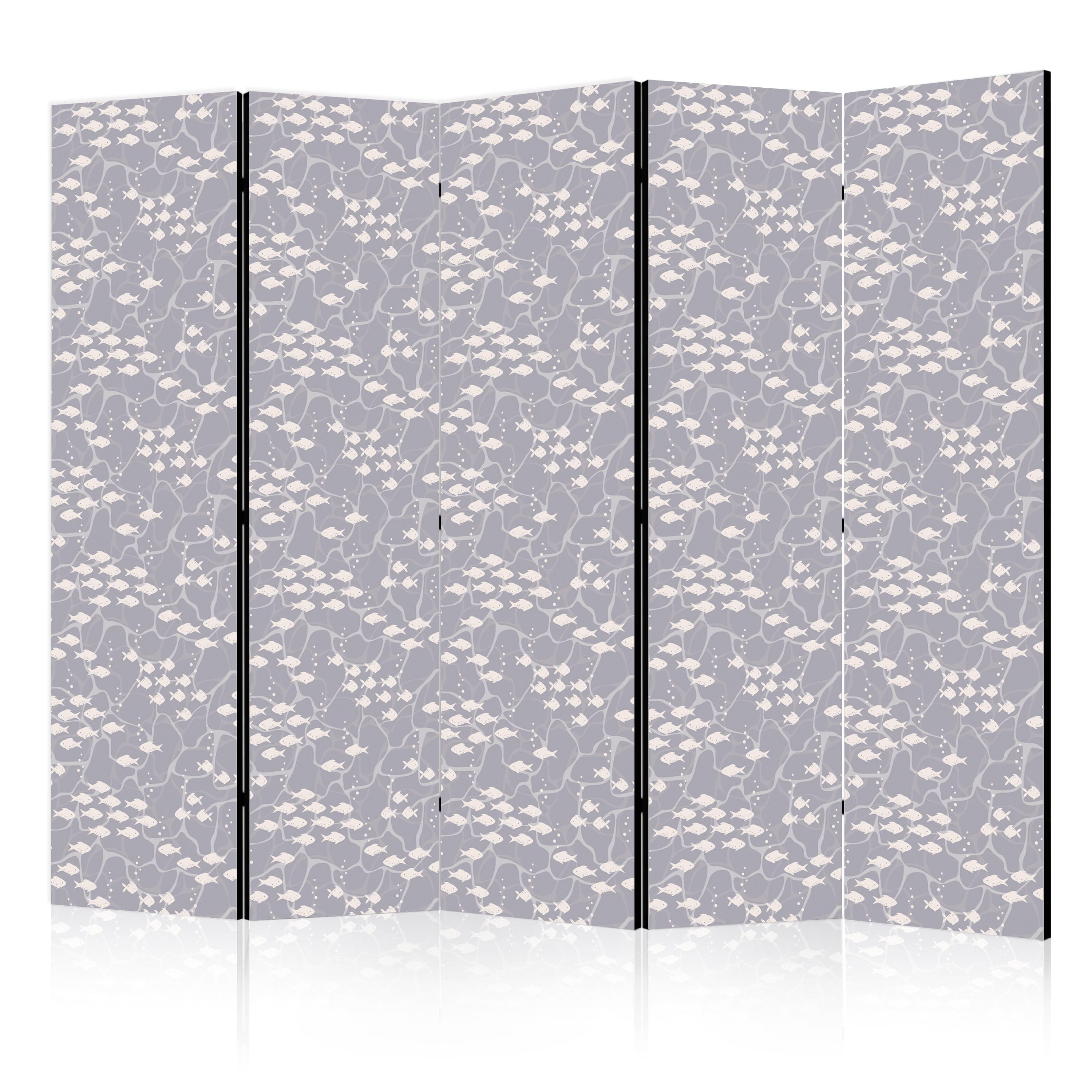 Room divider Podwodna ławica małych rybek - Drobne jasno-beżowe rybki na tle morskich toni w szarych tonacjach 225×172 cm, acoustic