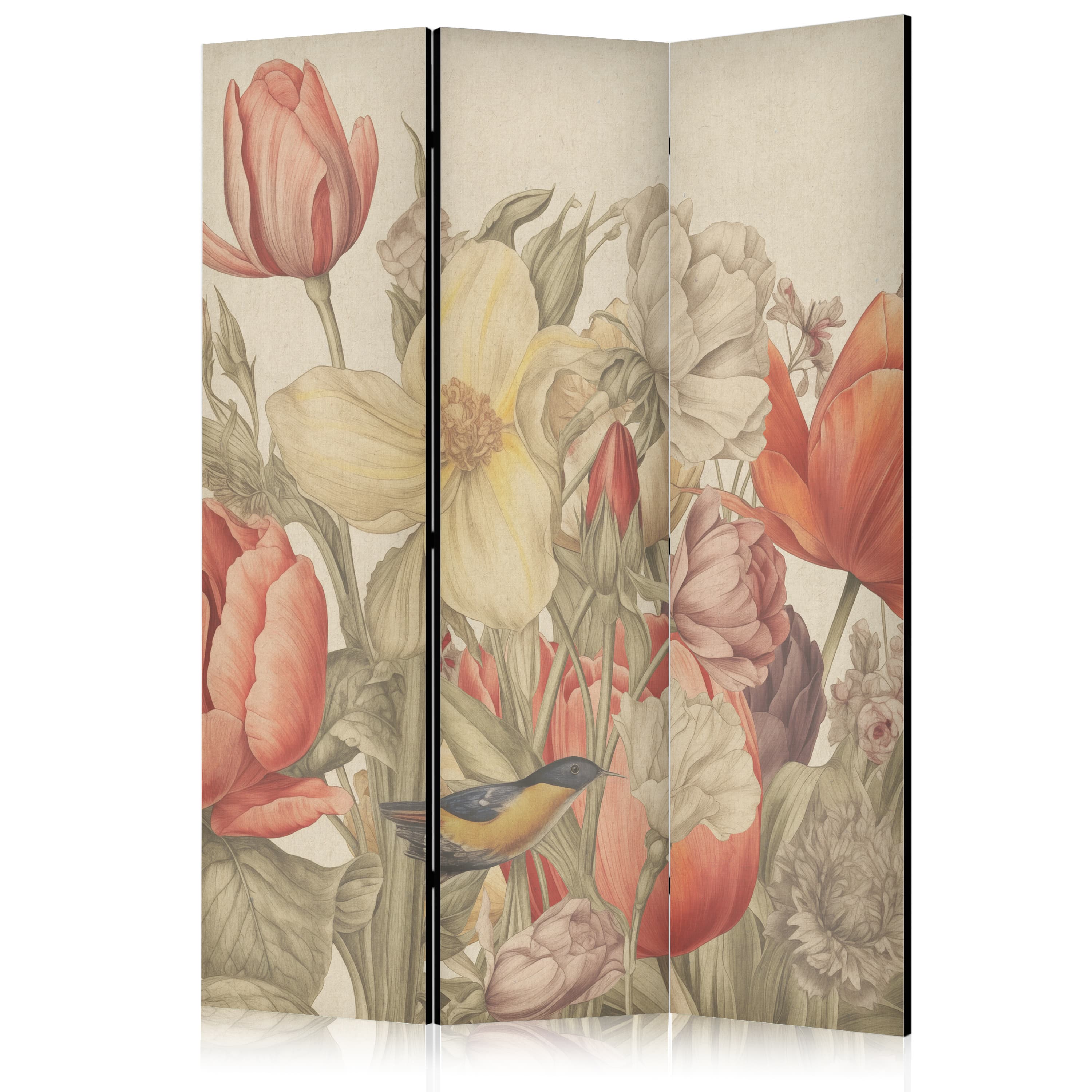 Room divider Bukiet z tulipanami - kolorowe kwiaty na jasnym tle - ilustracja 135×172 cm, acoustic