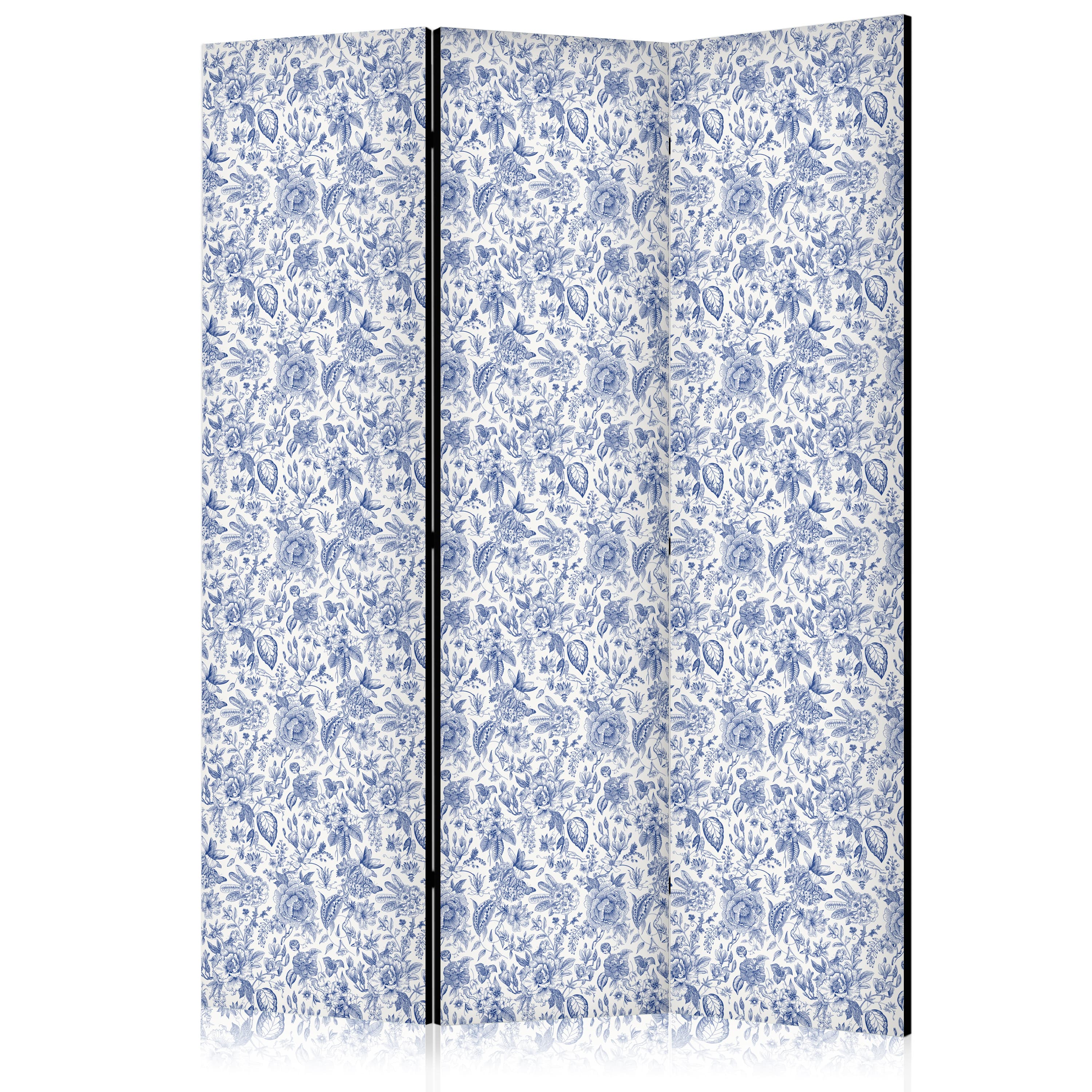 Parawan Ilustracja w stylu vintage - niebieskie kwiaty na białym tle 135×172 cm, jednostronny